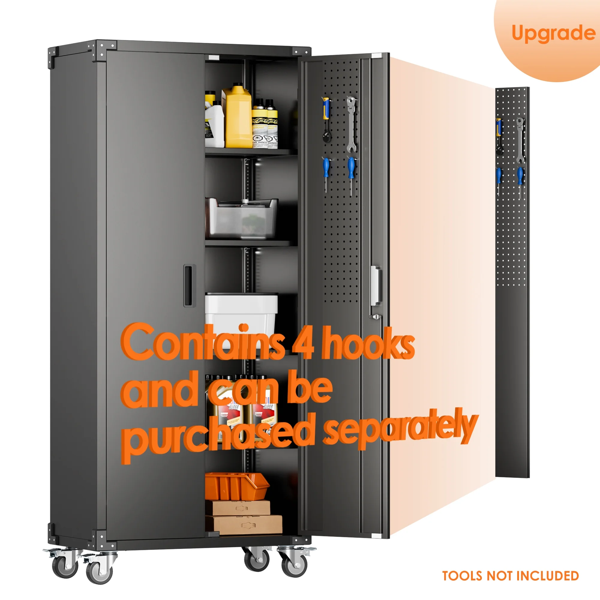 Aobabo Metal Storage Cabinet with Lock,Garage Storage Cabinet with Wheels,72In Steel Storage Cabinet for Garage Home Storage, Black Required-Assembly - Image 193