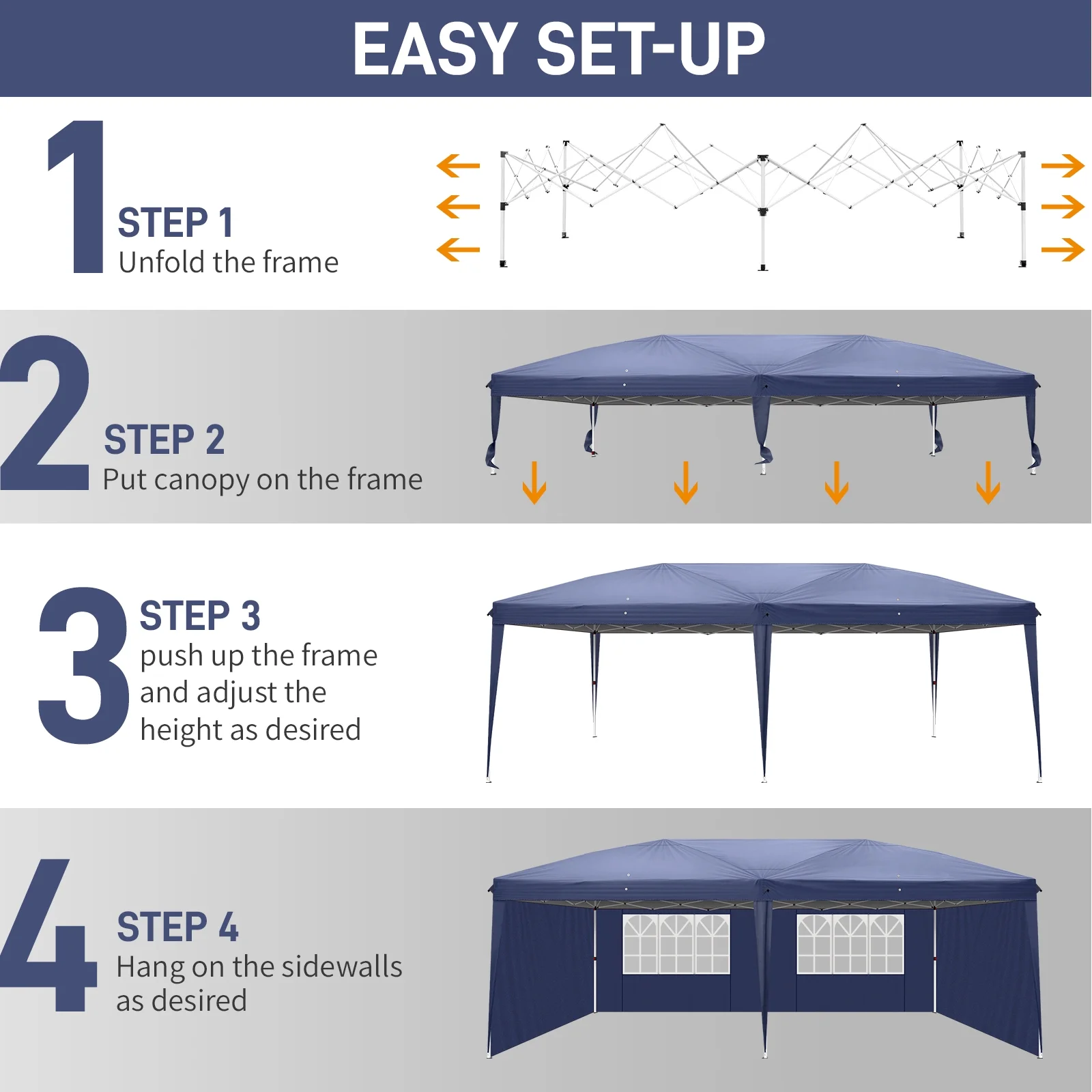 UBesGoo Ez Pop Up Patio Canopy Tent Gazebo Outdoor Party with 6 Sidewalls 10 x 20 ft Blue - Image 20