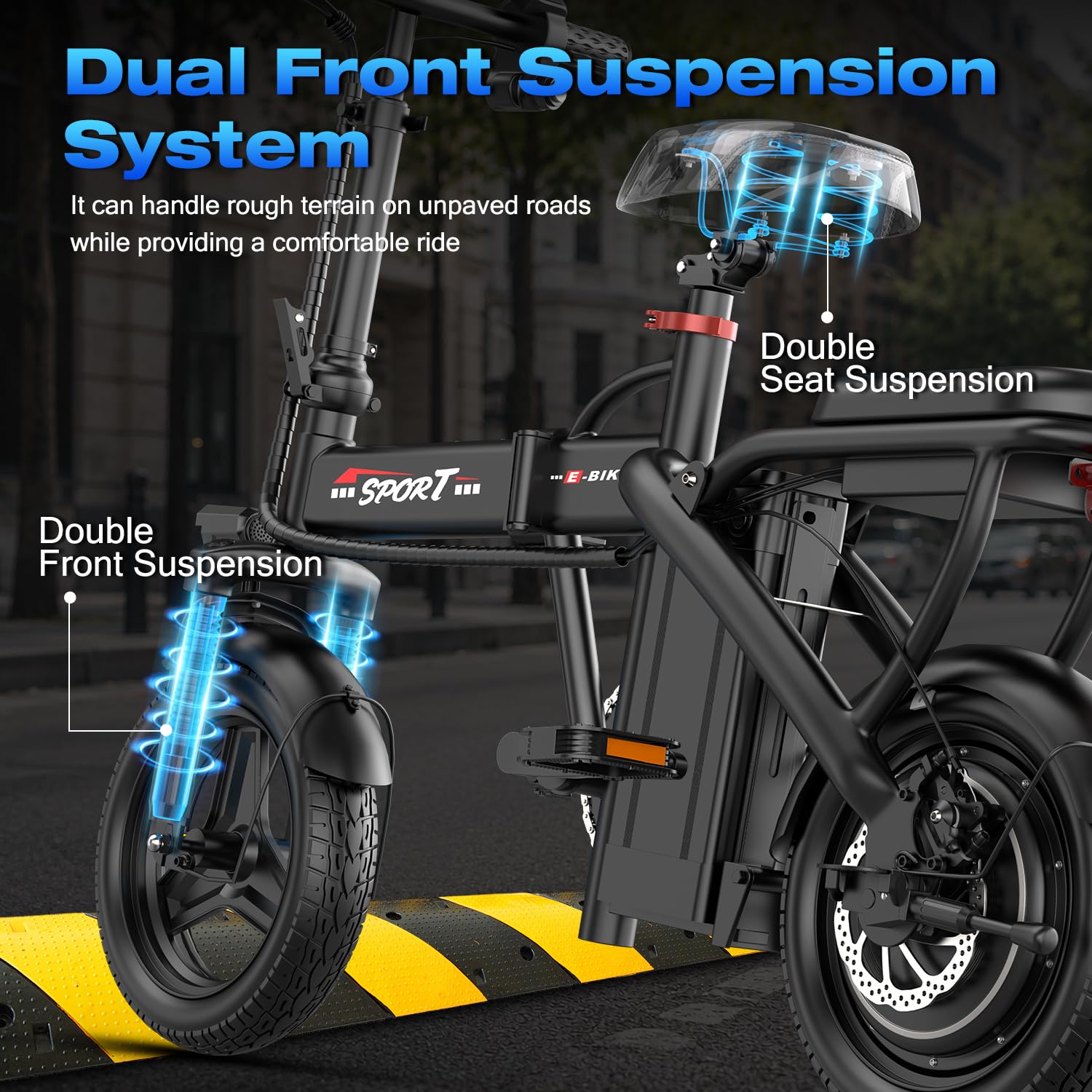 Electric Bike for Adults Teens, 800W/1200W Peak Folding E Bike | 22/25MPH & 30/45 Miles Range, 14" Commuting Ebike with 3-Speed Modes, Portable Electric Mini Bike - Image 5
