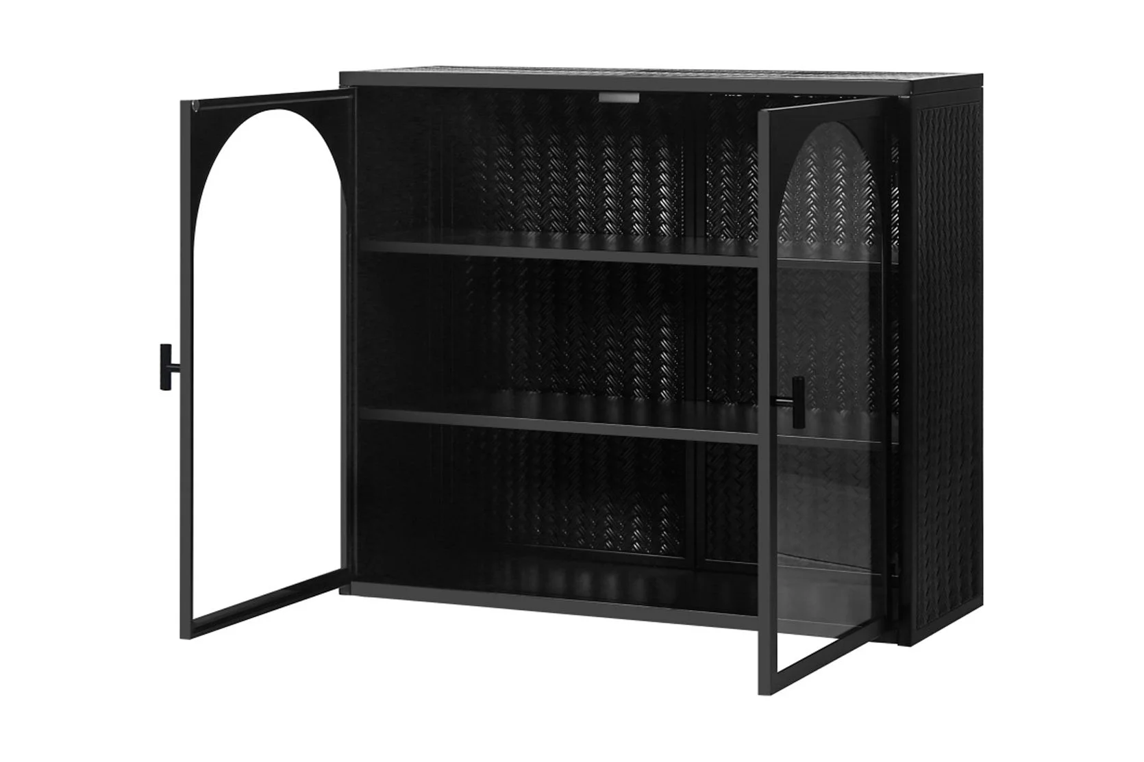 Two-door Wall Cabinet, Modern Kitchen Wall Mounted Cabinet with 2 Glass Doors, Two-tier Enclosed Storage, an Open Shelf, Towel Rack, Metal Wall Cabinet for Entryway, Living Room, Bathroom, White - Image 15