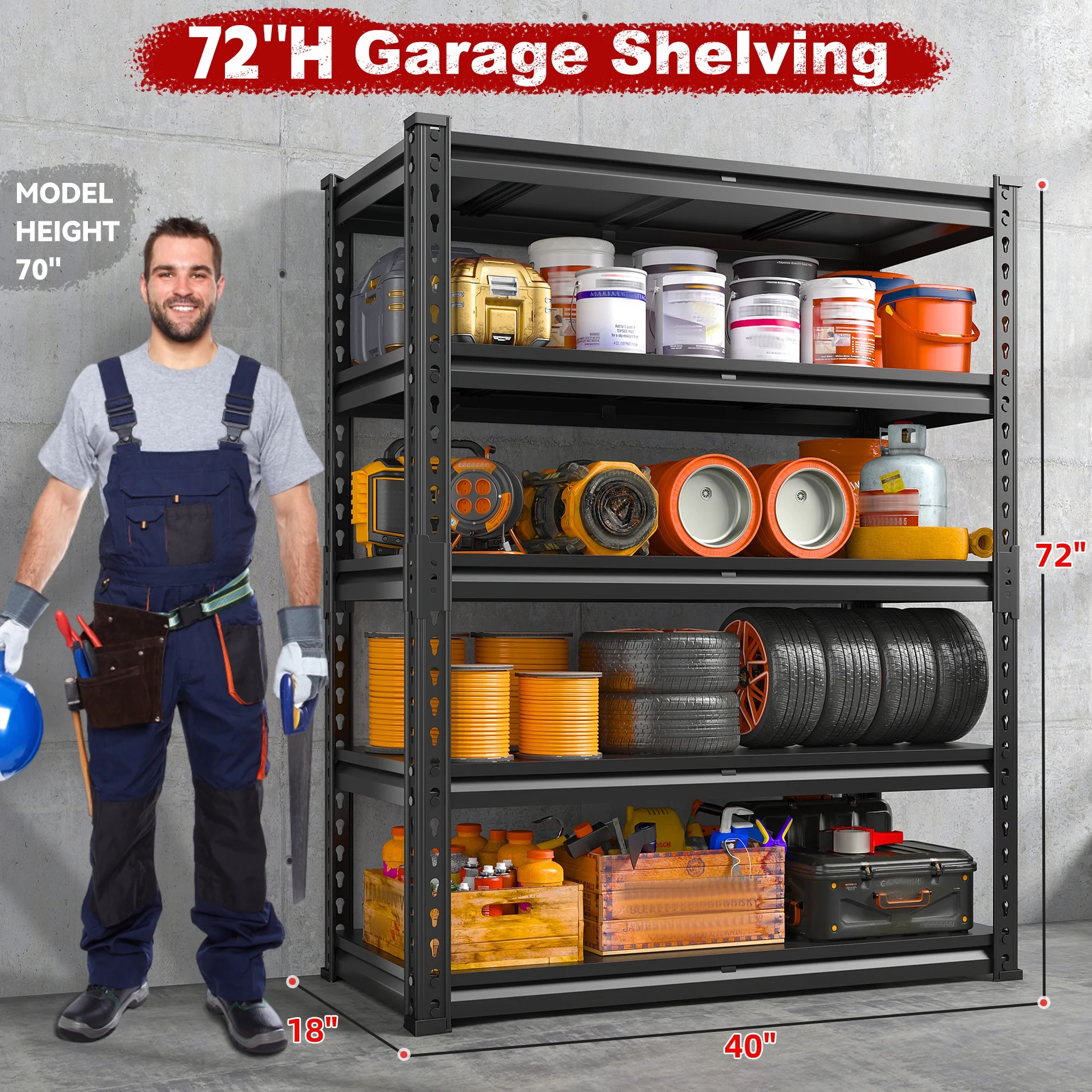 REIBII 3000 LBS Heavy Duty Storage Shelf for Garage Storage 72" Adjustable Metal Shelving Rack - Image 13