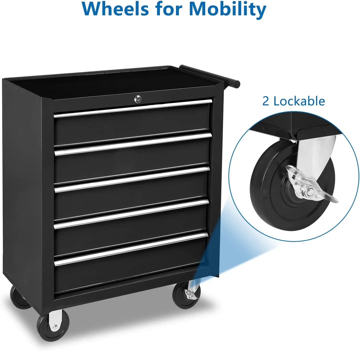 TUFFIOM 5-Drawer Rolling Tool Chest with Lock & Key, Tool Storage Organizer Box Cabinet with Wheels - Image 15
