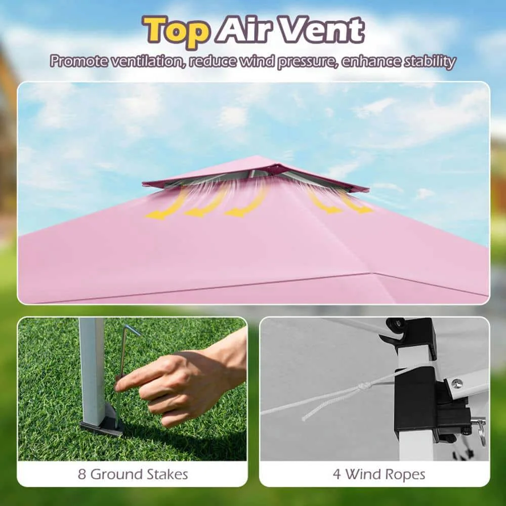 Spaco 13 X 13 FT Pop up Canopy Tent, Canopy with Portable Carrying Bag 8 Stakes and 4 Wind Ropes for Patio, Garden, Backyard, Pink - Image 4