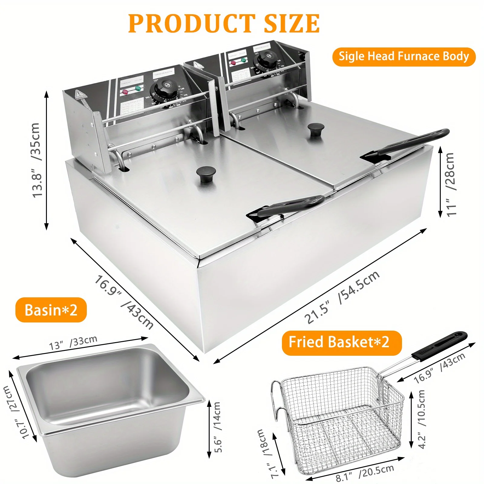 12L Stainless Steel Commercial Electric Deep Fryer - Large Capacity Countertop Fryer with Removable Tank and Lid for Easy Cleaning - Perfect for Restaurants, Cafes, and Home Use - Image 6