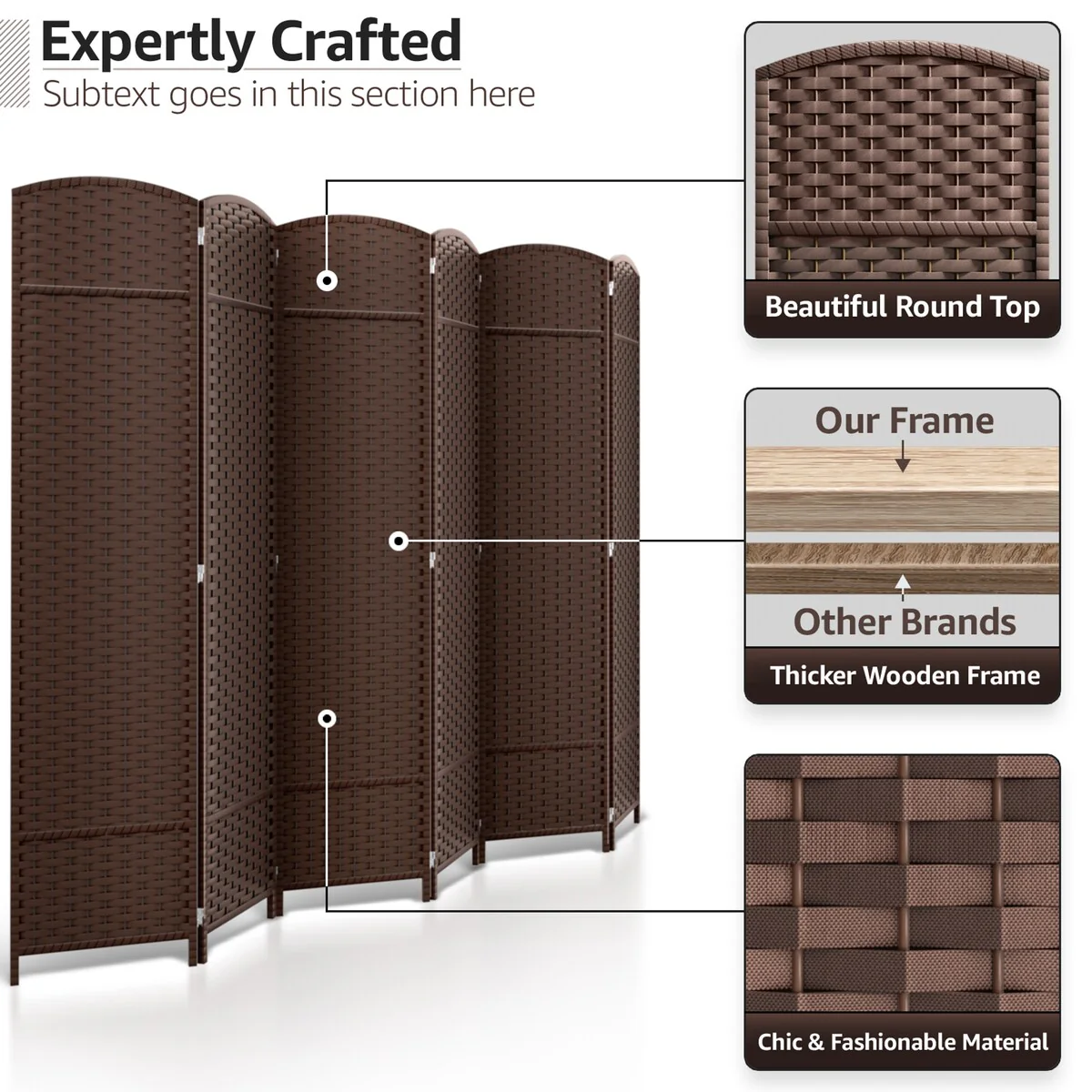 6 Panel Room Divider, 6ft Tall Extra Wide Folding Privacy Screen with Hand-Woven Mesh Panels - Image 32