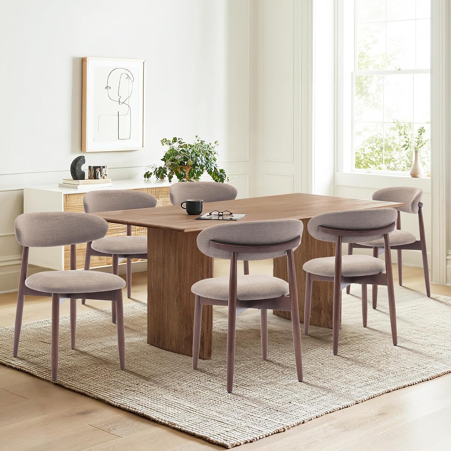 Wooden Dining Chairs Set of 4, Upholstered Kitchen Side Chairs, Beige - Image 12