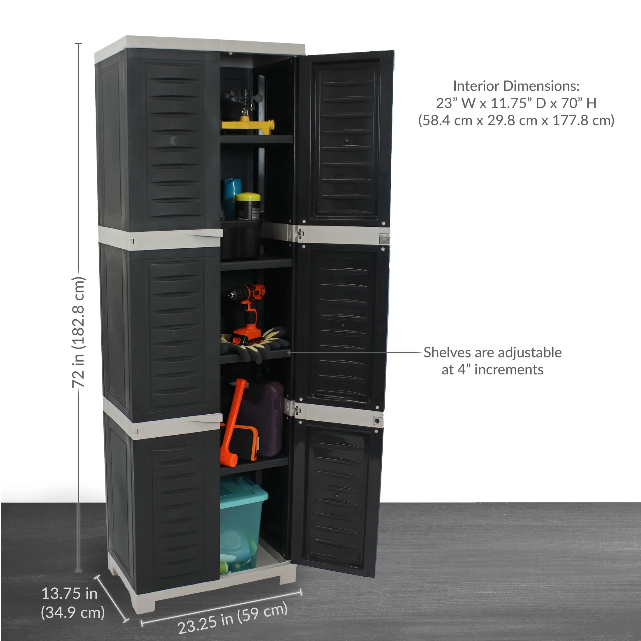 Sunnydaze Lockable Adjustable 72" Plastic 4-Shelf Freestanding Garage Storage Cabinet, Charcoal with Gray Trim - Image 15