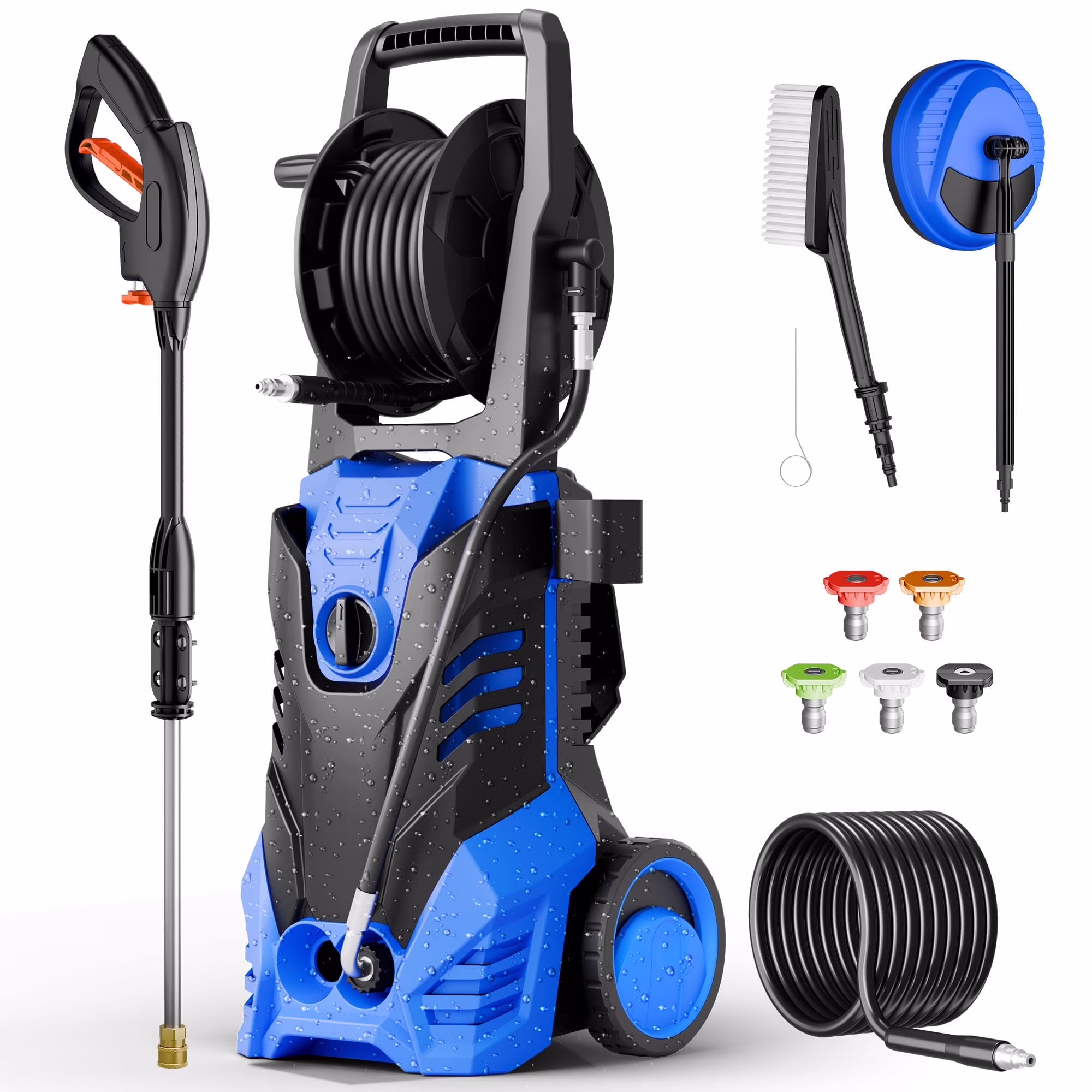 Electric Pressure Washer, 3800PSI 2.6 GPM Power Washer with 5 Quick Connect Nozzles, High Pressure Cleaning Machine with Foam Cannon for Cars, Fences, Patios, Decks, Patios and Driveway(Blue)
