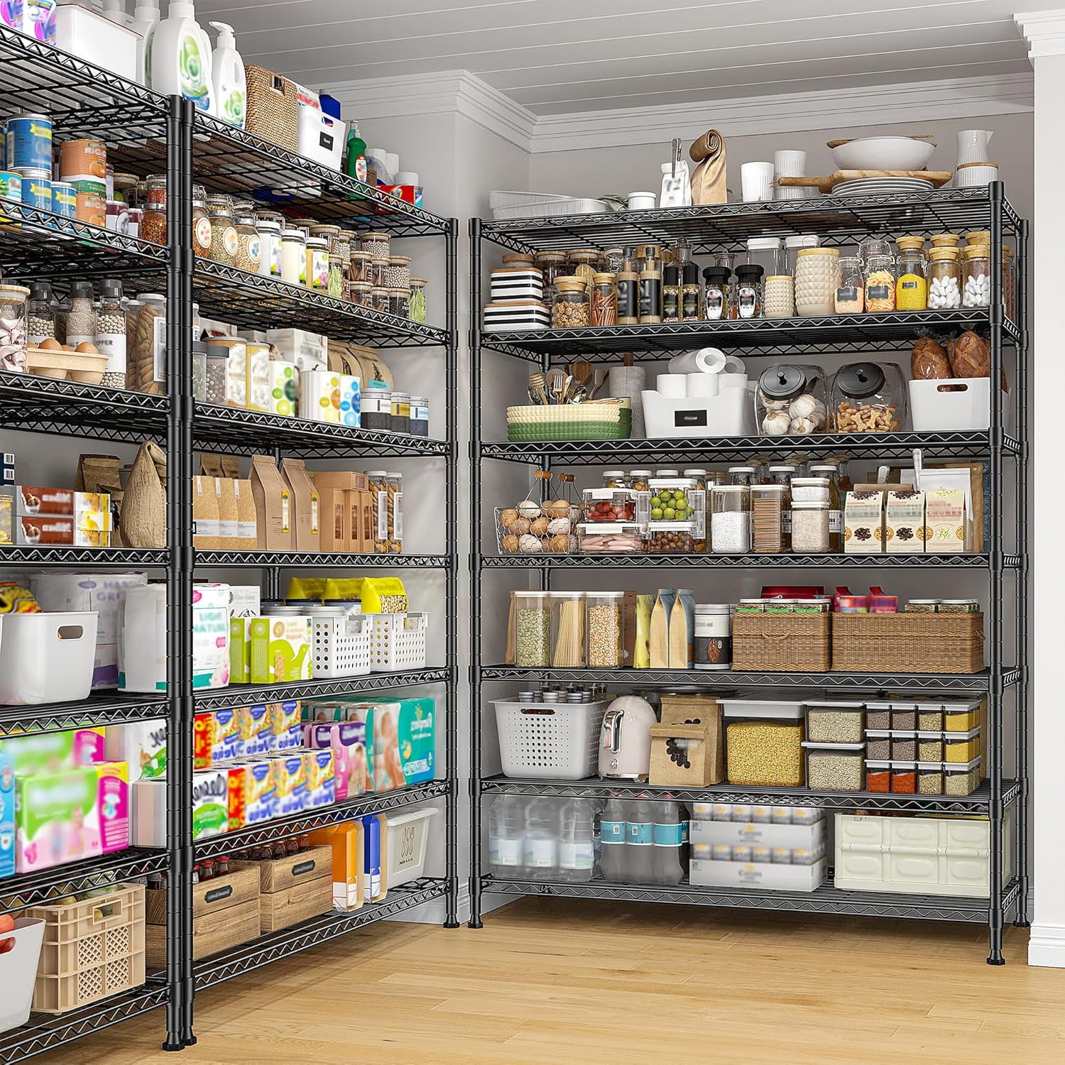 82.6H Metal Shelving Unit 7 Tier Storage Shelves Adjustable Wire Shelving Metal Wire Shelf Pantry Shelves Wire Rack for Kitchen Pantry Utility Room Garage 45" W x 82.6''H x 13.5" D, Black - Image 6