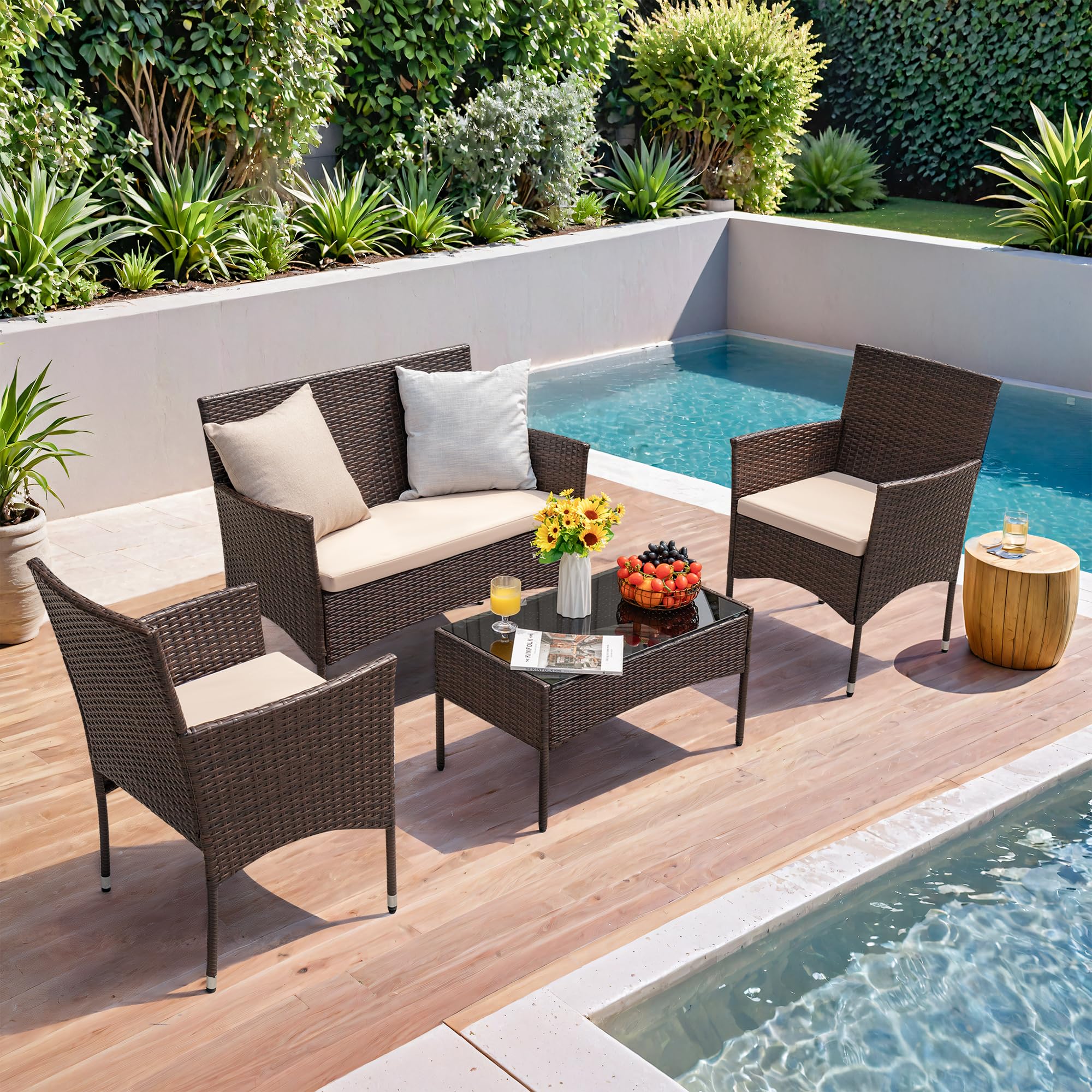 4-Piece Outdoor Patio Furniture Set, Rattan Wicker Chairs and Outdoor Seating Set - Image 9
