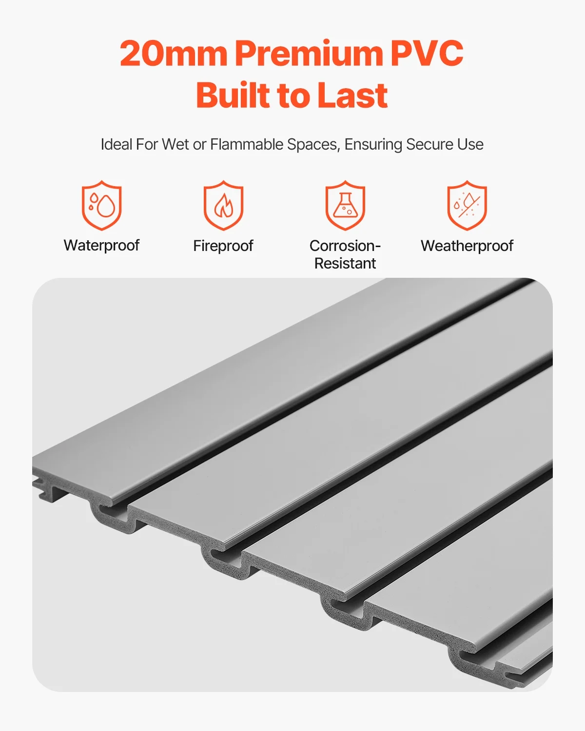 VEVOR Slat Wall Paneling,8 x 4 ft, PVC Garage Slatwall with Modular Design,Grey Slat Wall Easy-to-Install Adjustable Slatwall Panel with Coupling Structure & DIY Cutting,Fits for Storage & Display - Image 3