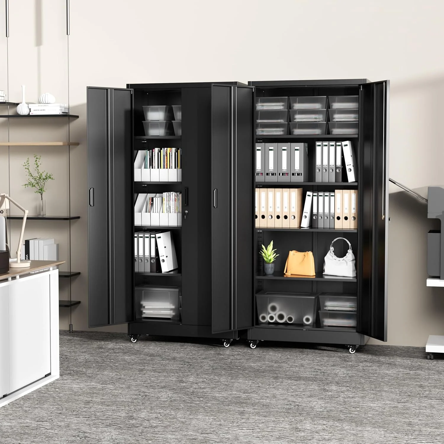 SOLAURA Metal Storage Cabinet with Wheels, 73" Garage Rolling Cabinet with Locking Door and 4 Shelves, Tool Cabinet on Caster for Home, Office, Black - Image 12