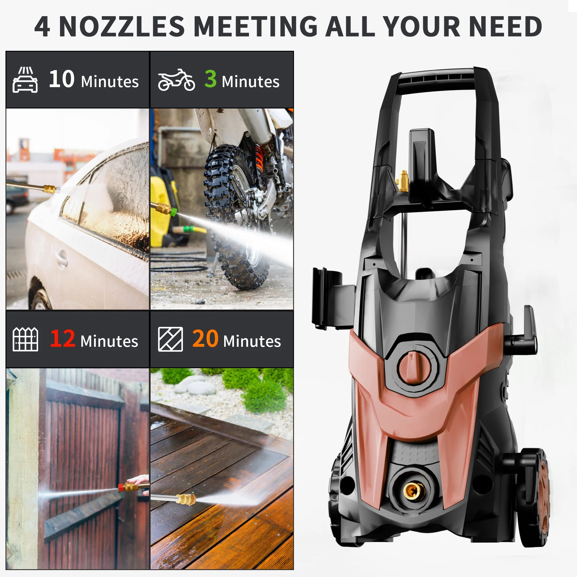 FOTING Electric Pressure Washer, 4500 PSI 3.2 GPM Power Washer with 4 Quick Connect Nozzles, High Pressure Cleaning Machine with Foam Cannon for Cars/Fences/Driveways/Patios/Home Cleaning - Image 19