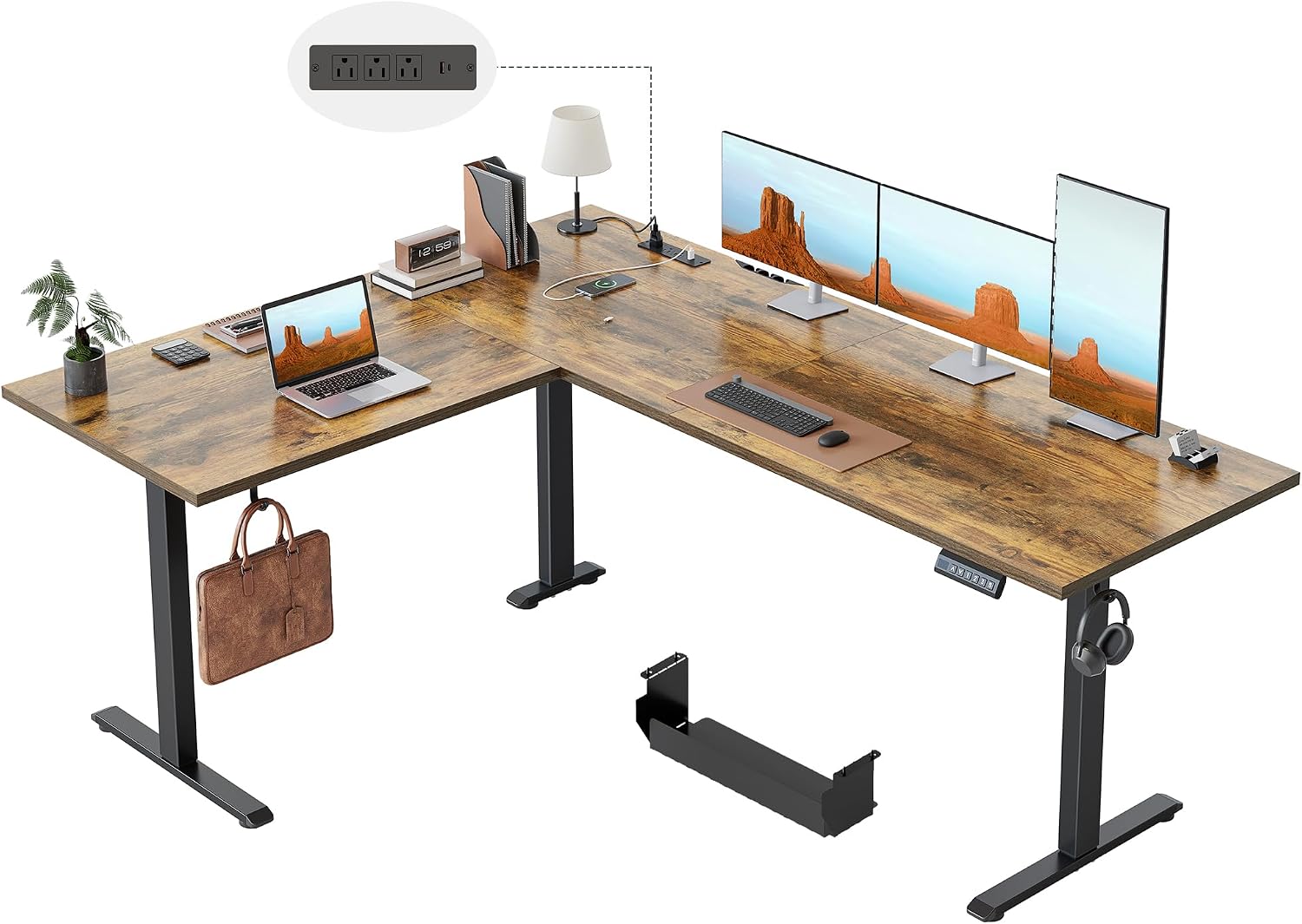 L Shaped Standing Desk 63 x 48 Inch, Electric Height Adjustable Corner Desk for Home Office Workstation, Ergonomic Sit to Stand Computer Table with Memory Controller, Rustic Brown - Image 5