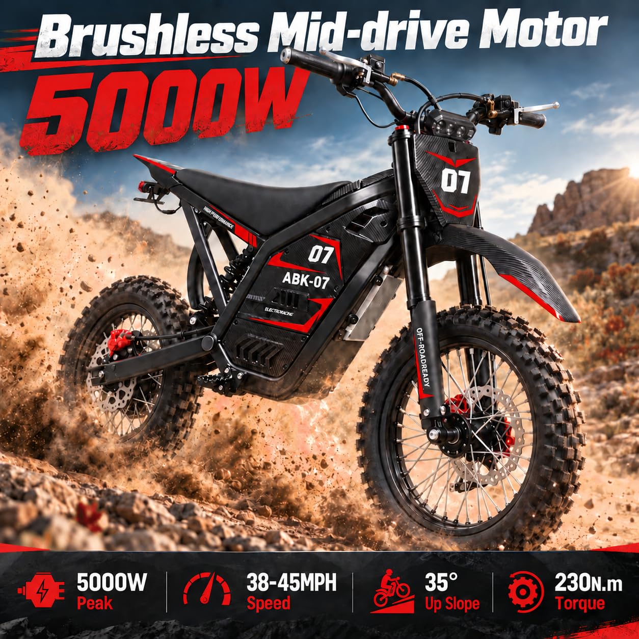 ABK07 38-45mph Electric Dirt Bike for Adults, 40 Mile E Motorcycle - Image 3
