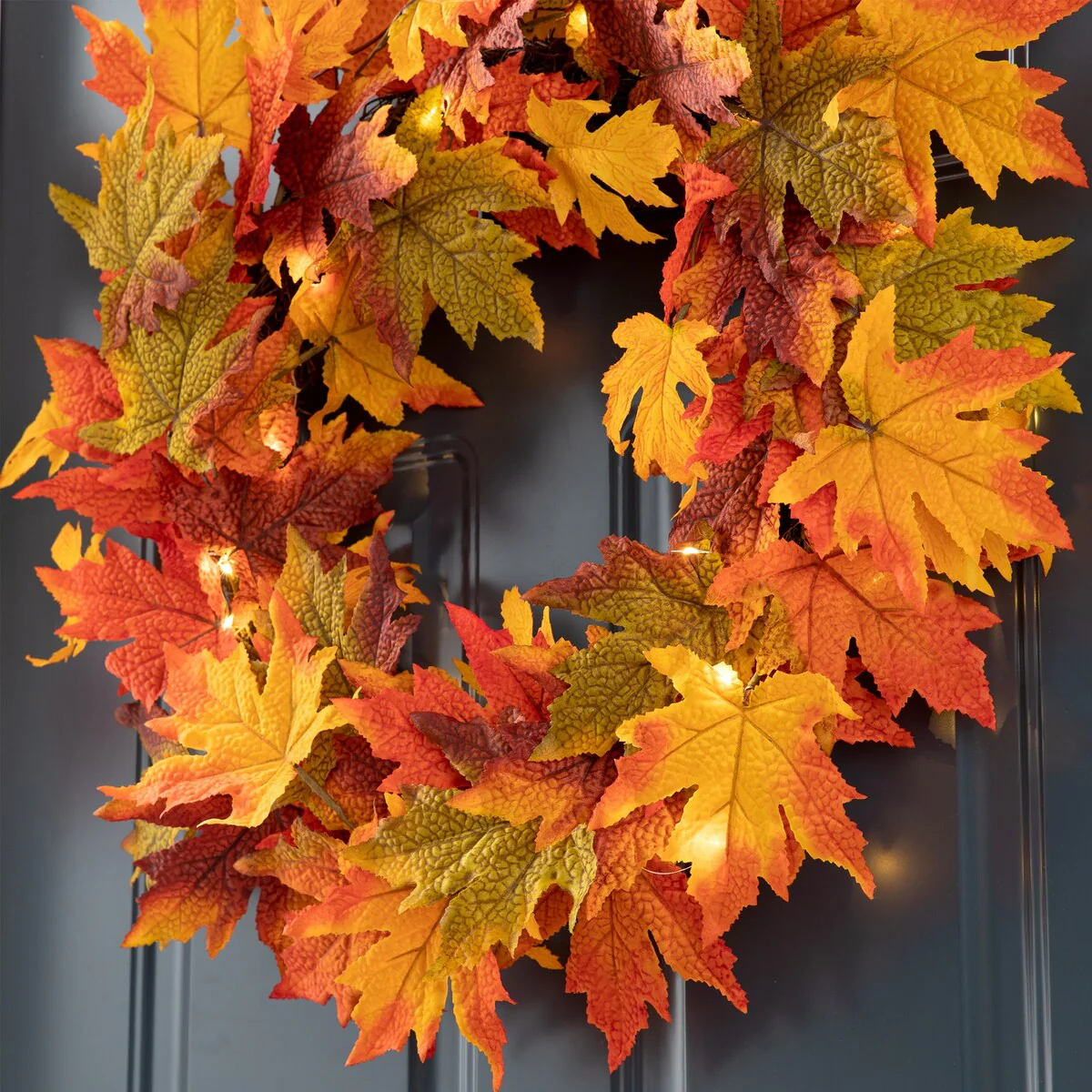 Thanksgiving LED Lighted Fall Maple Leaf Wreath and Garland - Autumn Home Decor - Image 17