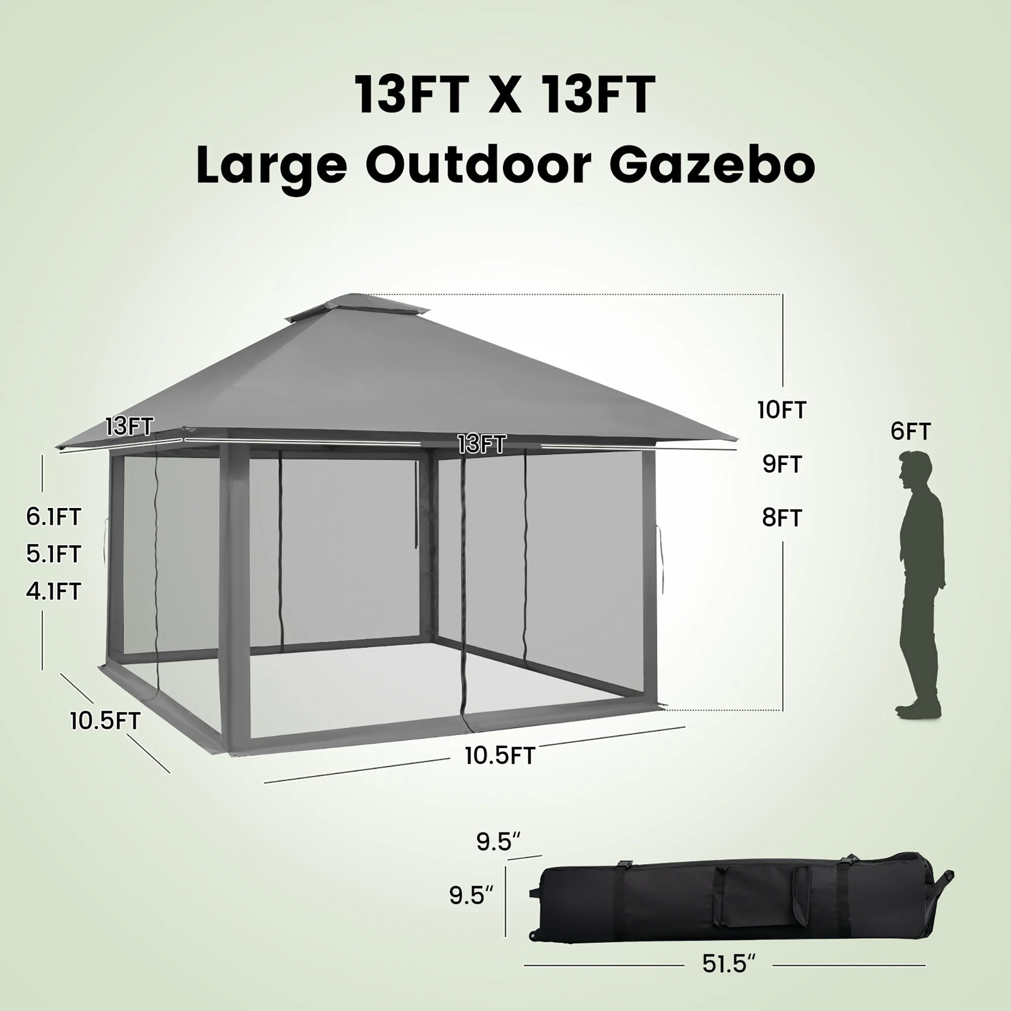 Costway 13x13ft Pop-up Instant Canopy Tent Mesh Sidewall UV50+ Adjust Outdoor Patio Khaki - Image 14