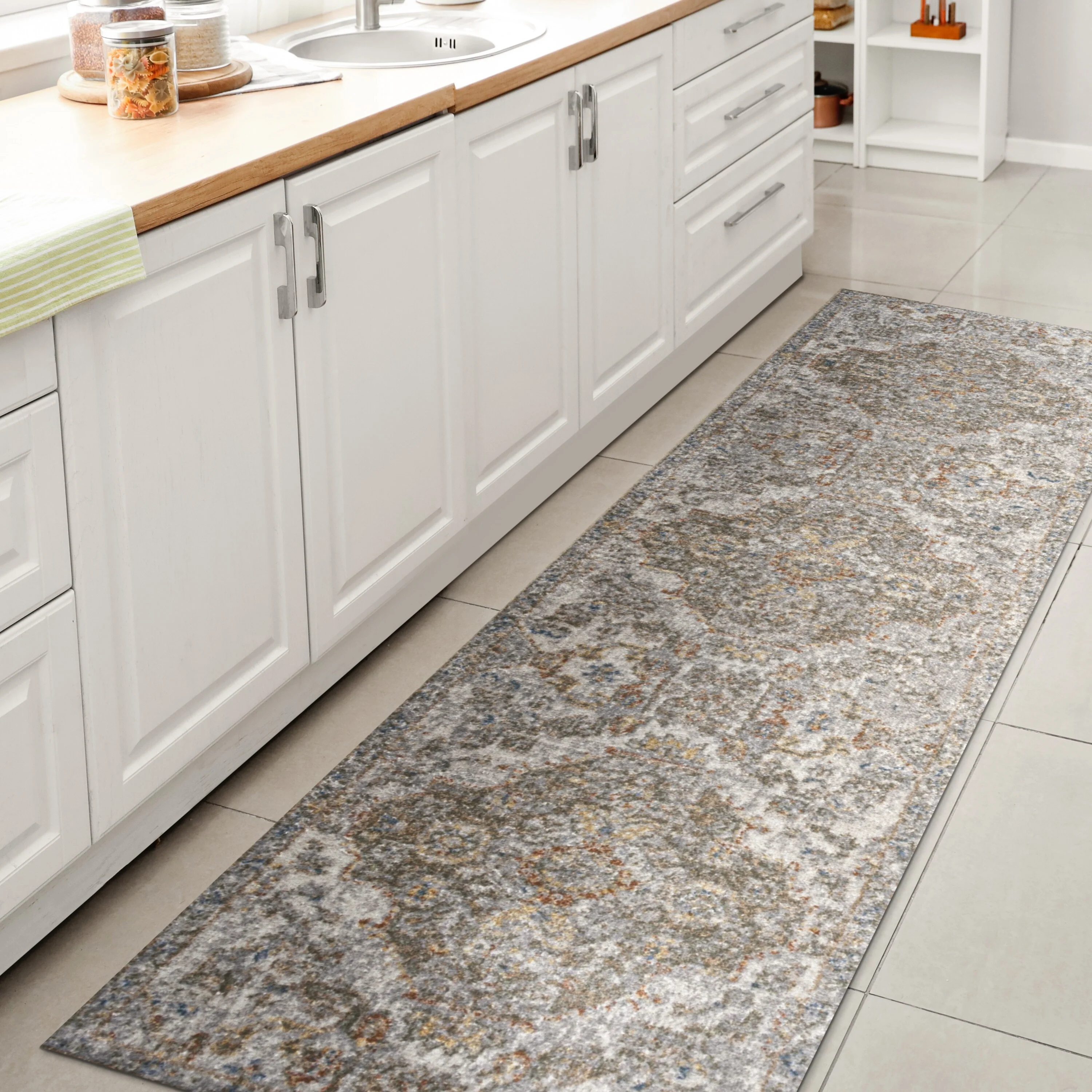 Bohemian Medallion Low-Pile Machine-Washable Area Rug, Cream and Terra - Image 42