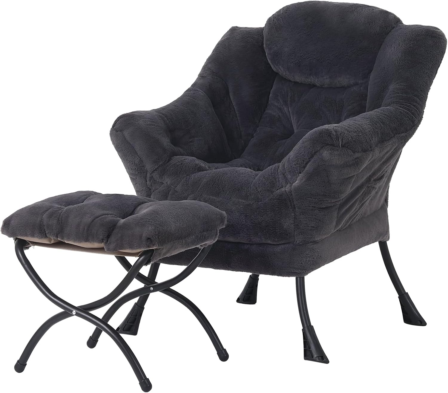 Lazy Chair with Ottoman, Reading Chair with Footrest, Dark Grey - Image 2
