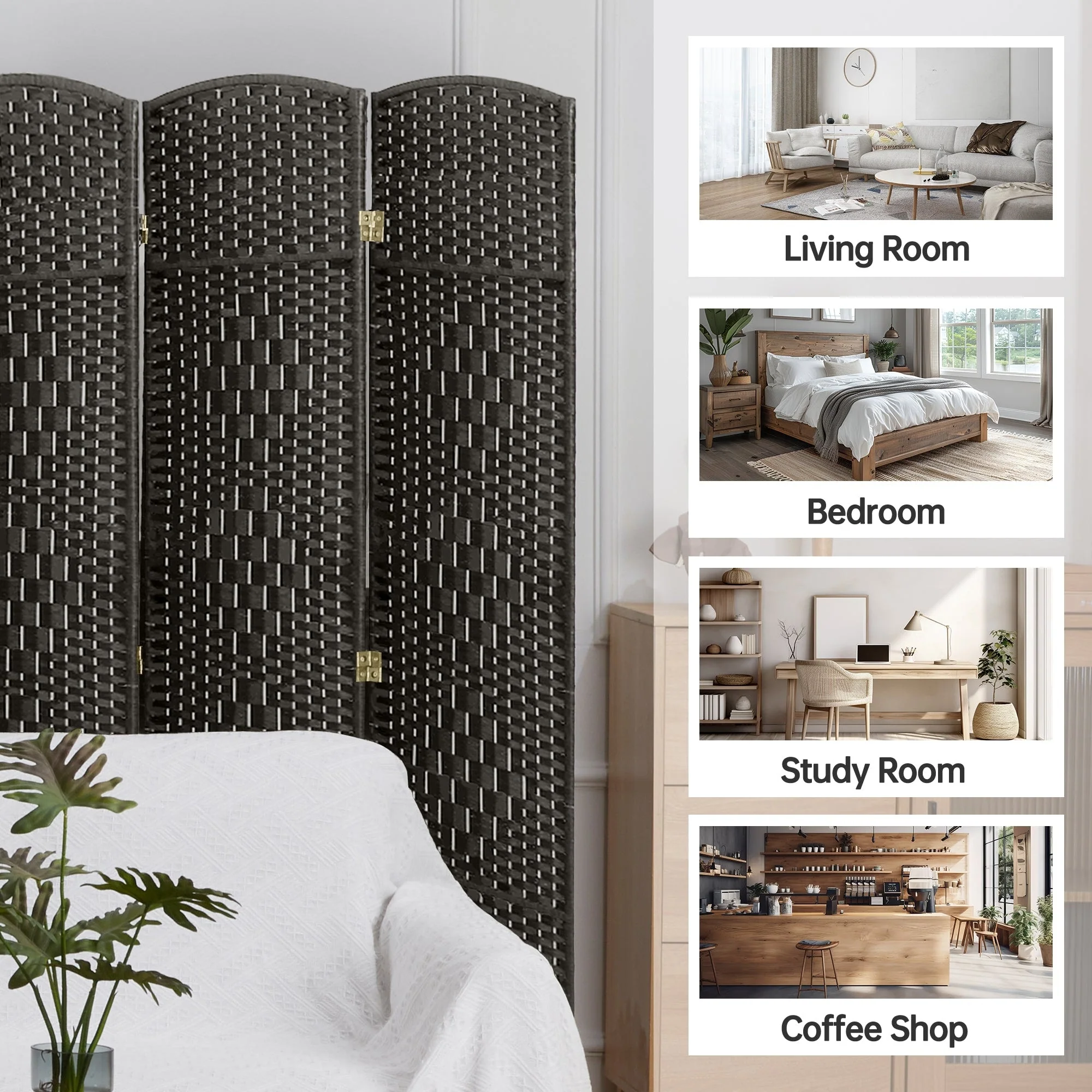 6 FT Tall Woven Fiber Room Divider, Freestanding Folding Privacy Screen - Image 56