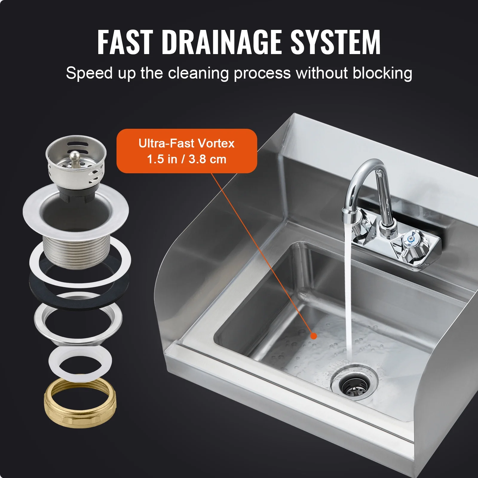 KFFKFF Industrial Hand Basin with Tap and Side Guard, Steel Basin for Cleaning, Compact Hand Cleaning Basin, Wall-Fitted Washbasin for Diner, Garage and Residence, 17x12.8 inch - Image 3