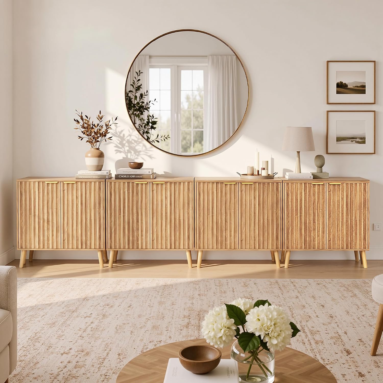 Fluted Storage Cabinet, Free Standing Buffet, Wood Sideboard, Multifunctional Accent Storage for Living Room, Hallway, Entryway, Dining Room (1, Oak) - Image 5
