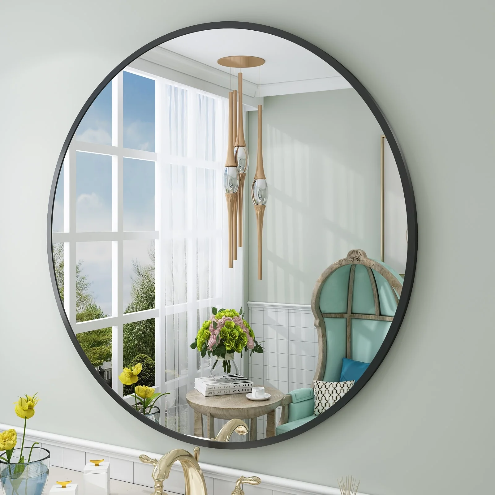 Round Metal Black Frame Bathroom Vanity Mirror, Wall Mounted Decorative Mirror - Image 39
