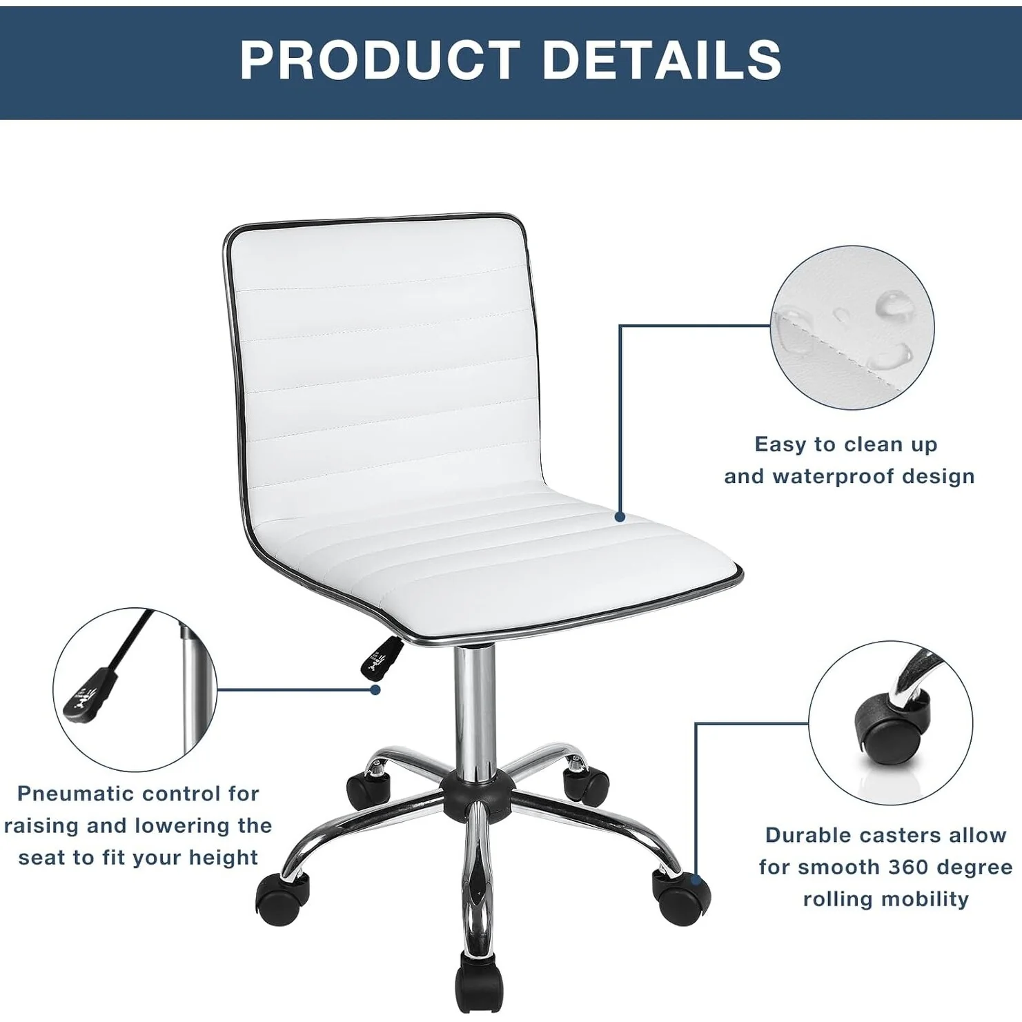 Adjustable Mid-Back Armless Swivel Office Chair, Ribbed Task and Vanity Chair for Small Spaces - Image 26