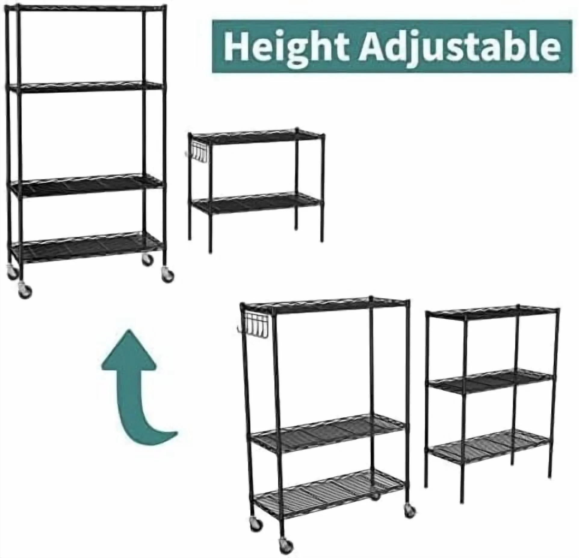 5-Tier Storage Shelf Wire Shelving Unit on Wheels, Adjustable Heavy Duty Metal Shelves with Side Hooks, Steel Rack Organization for Kitchen Garage Basement, Silver - Image 22