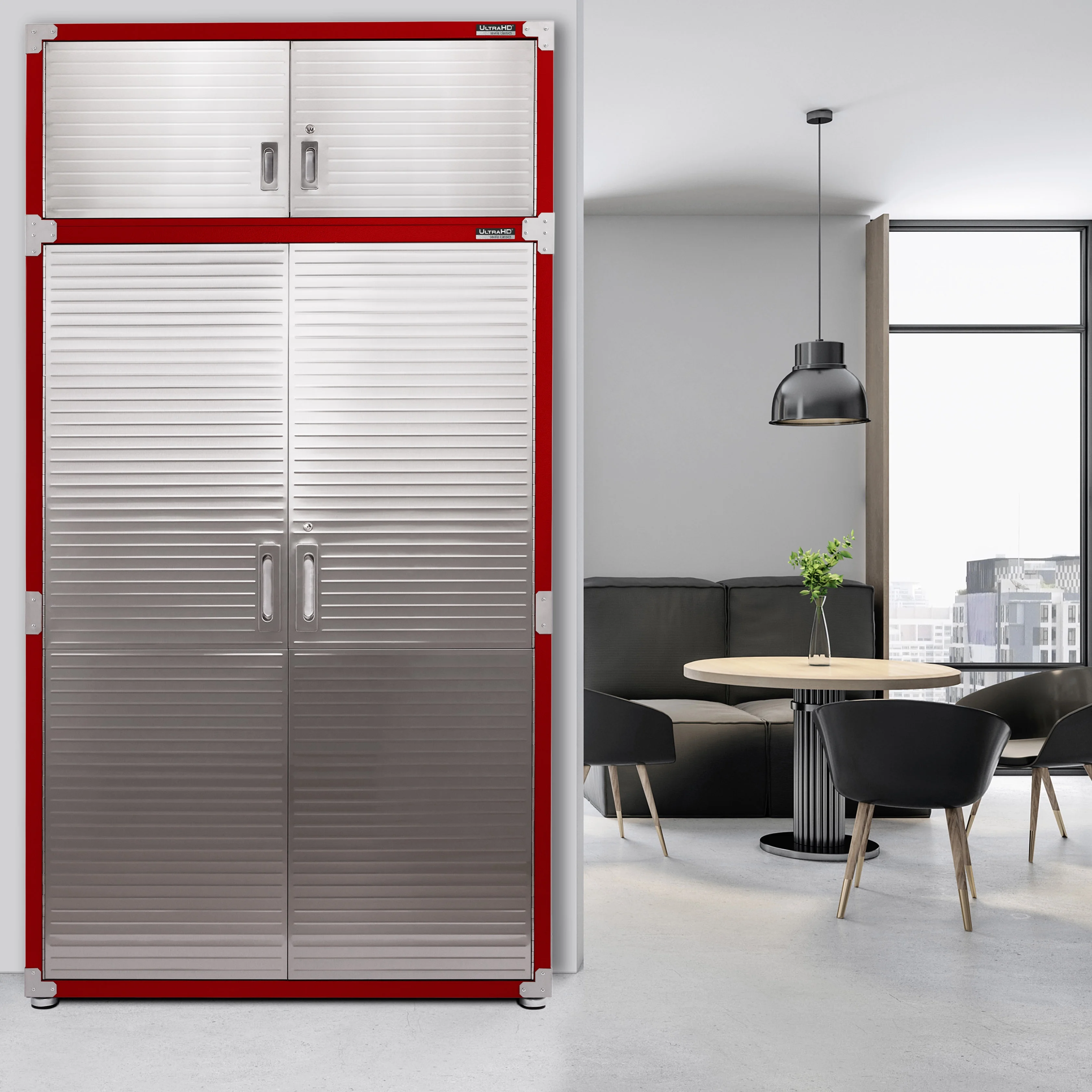 Seville Classics UltraHD Mega 2-Door Lockable Stacker Storage Cabinet, 48" W X 24" D X 18.5" H, Graphite - Image 10