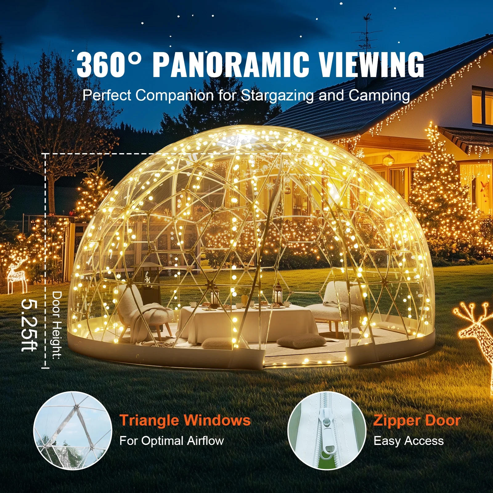 KFFKFF Dome Bubble Tent, 9.5FT Dual Cover (Clear & Light Yellow), Outdoor Spherical Shelter, Enhanced Garden Igloo, Weatherproof Pod for Camping, Patio, Outdoor Dining, Backyard Gatherings - Image 5