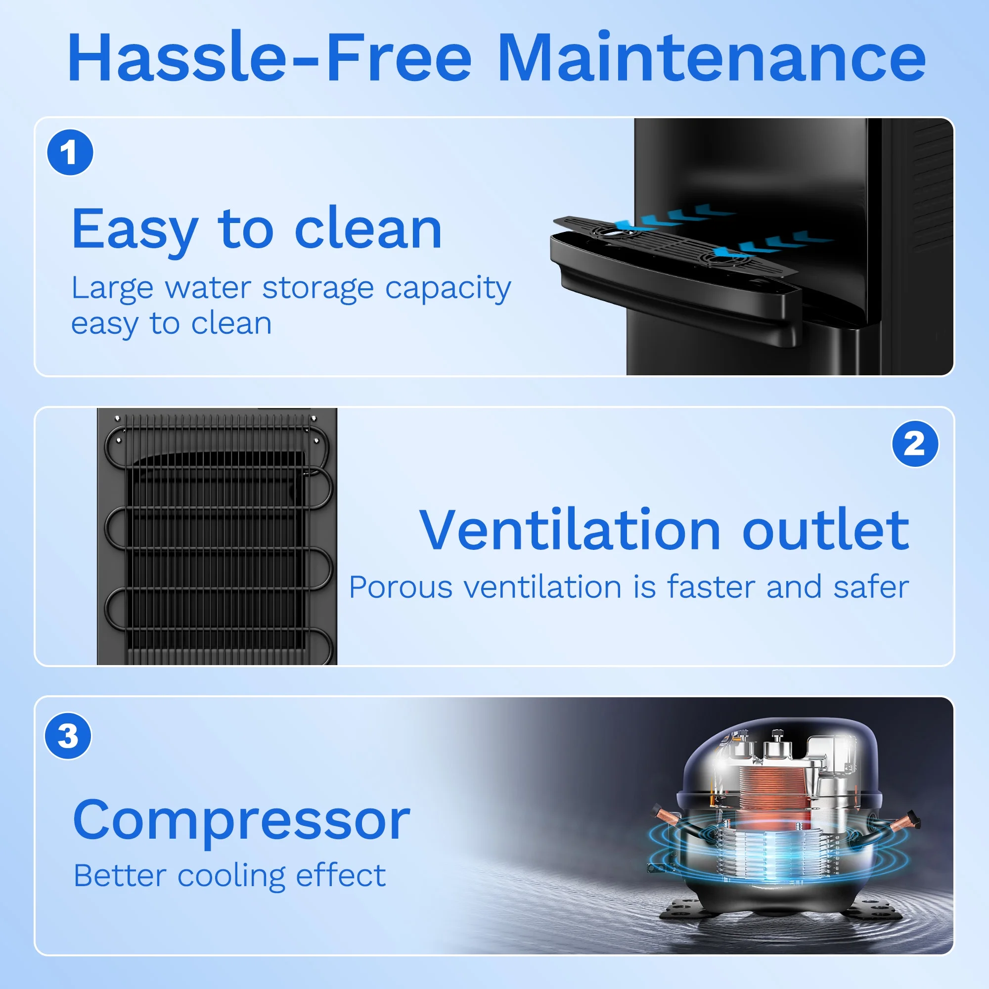 Manastin Top Loading Water Dispenser - Hot and Cold Water, Child Lock, Removable Water Tray, Extra Storage, Black - Image 5