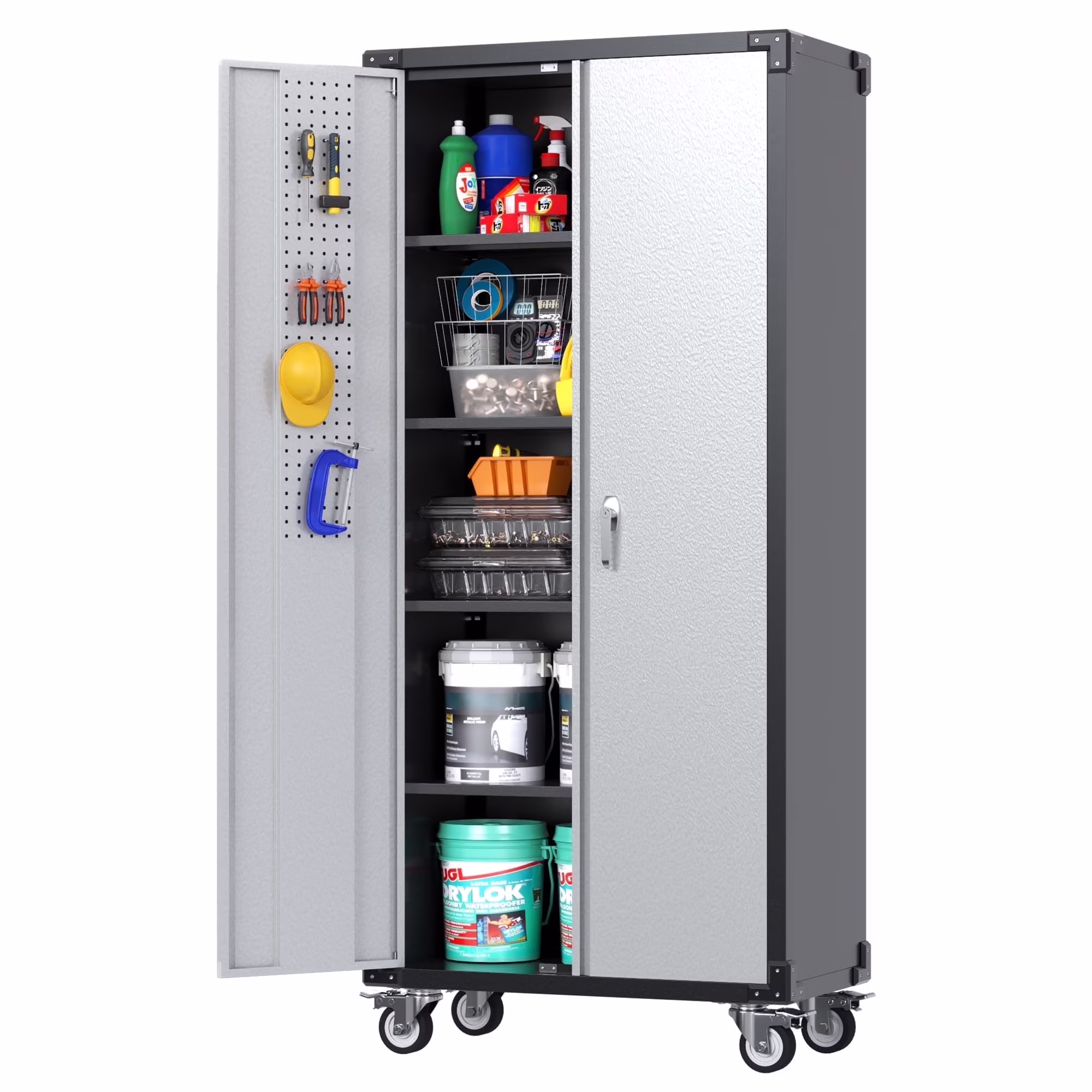 SUPEER 71" Metal Storage Cabinets with Wheels and Pegboards, Industrial Cabinet with 2 Drawers and 2 Adjustable Shelves,, Assembly Required - Image 13