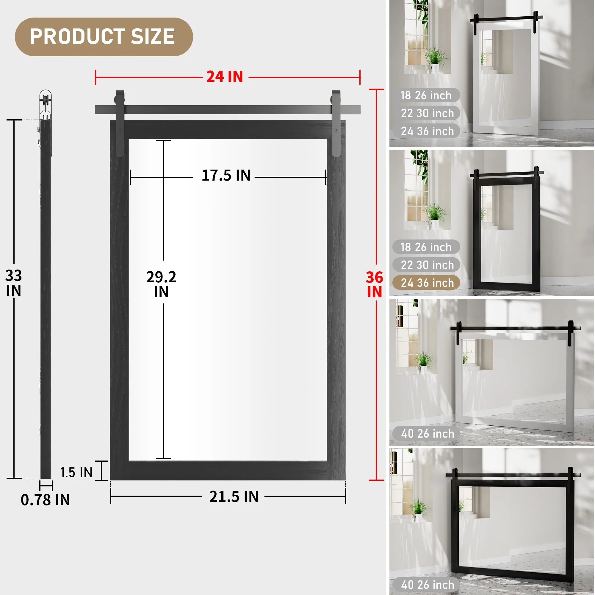 Modern Rectangular Wall Mirror with Wood Frame, Bathroom and Barn Door Mirror, Multiple Sizes - Image 37