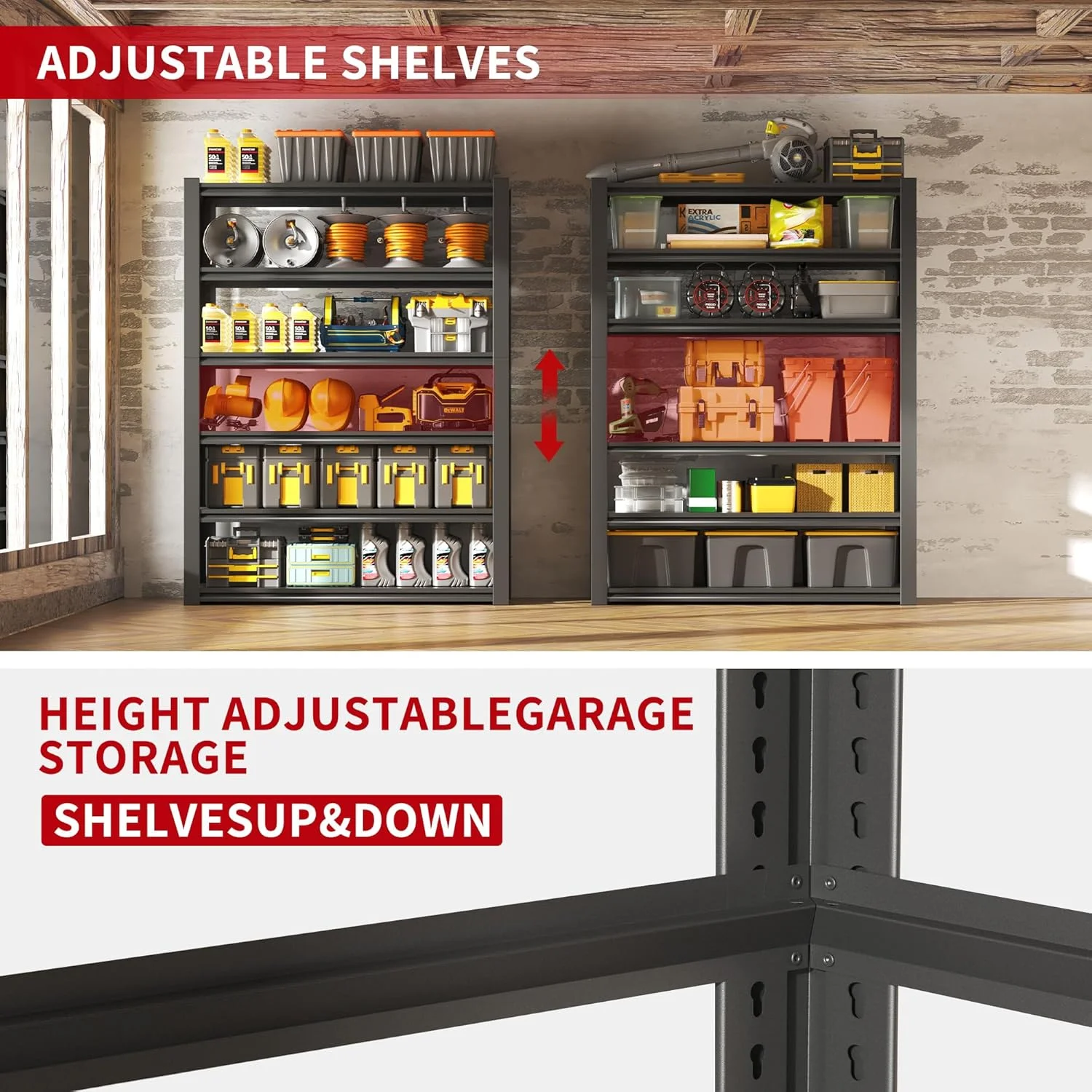 Garage Shelving, Garage Storage Shelves, 2500 LBS Heavy Duty Adjustable Metal Garage Shelves, Easy Assembly, Shelves for Garage Storage, Warehouse, Basement, Black - Image 17