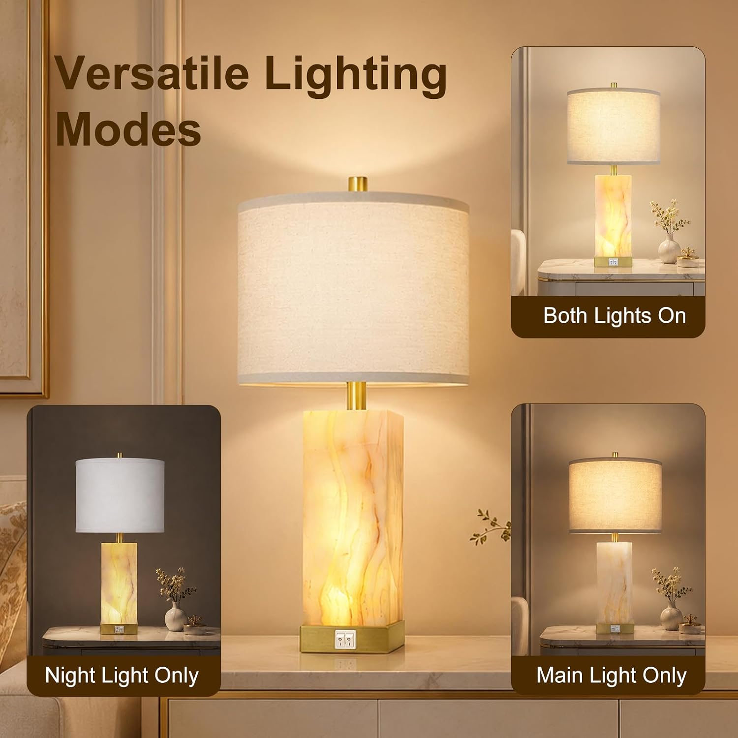 Translucent Marble Table Lamps with Night Light for Living Room - Image 3
