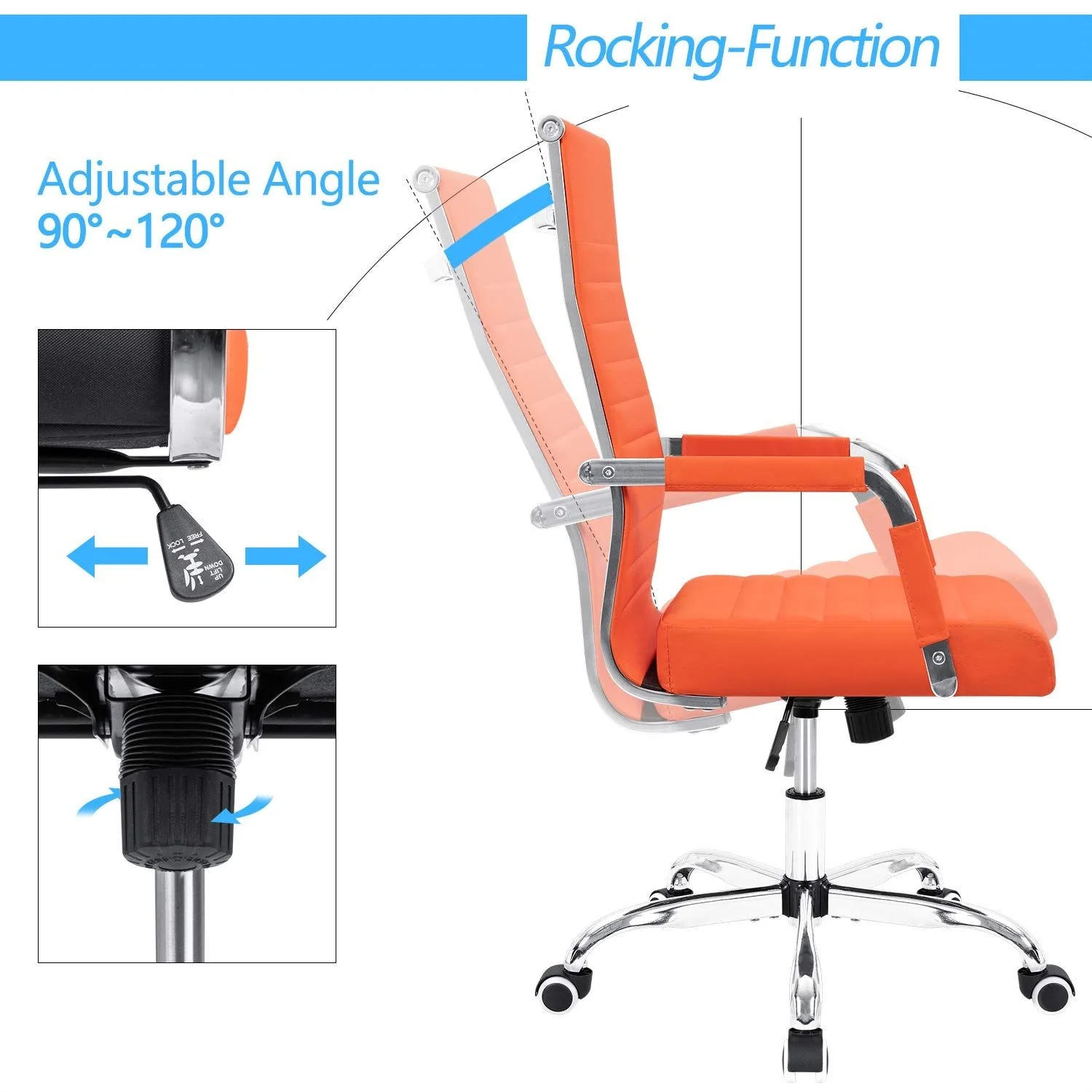 Ergonomic Ribbed Office Chair, Modern Computer Desk Chair with Comfortable Upholstered Seat for Home and Office - Image 17