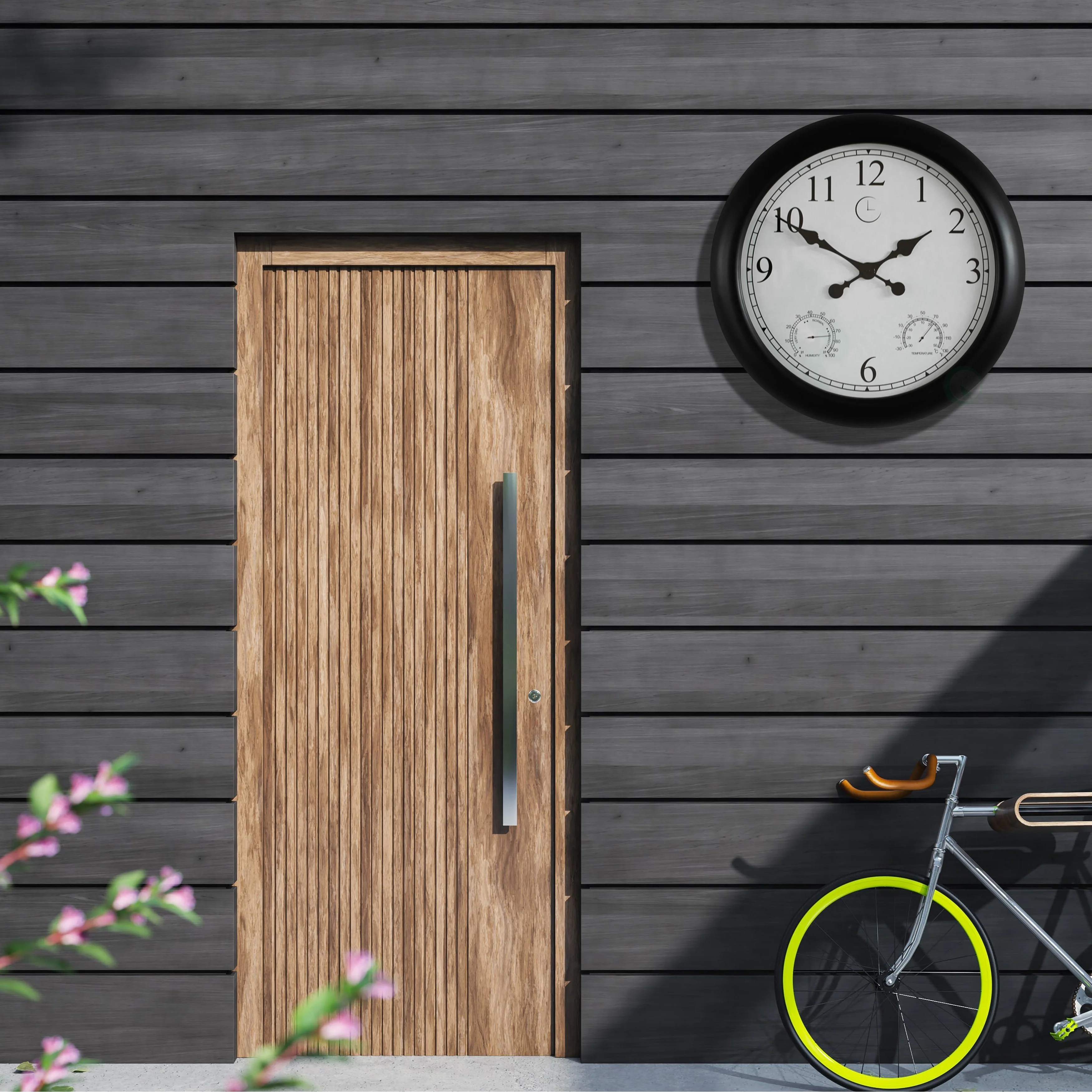 Large Outdoor Wall Clock with Thermometer, Waterproof Silent Garden Weather Station, Black - Image 7