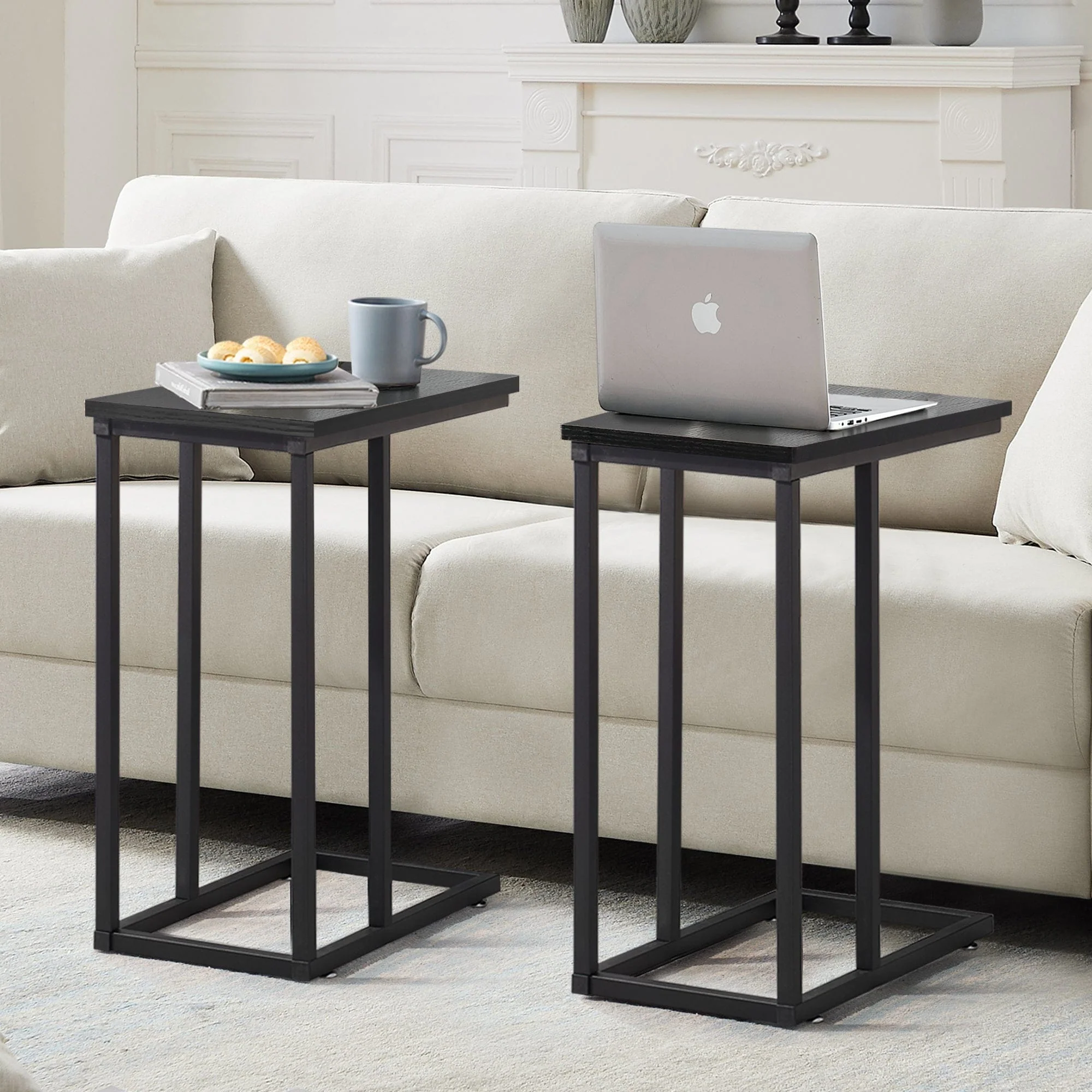 Set of 2 C-Shaped Sofa Side Tables, Small End Tables for Living Room, Bedside and TV Tray - Image 4