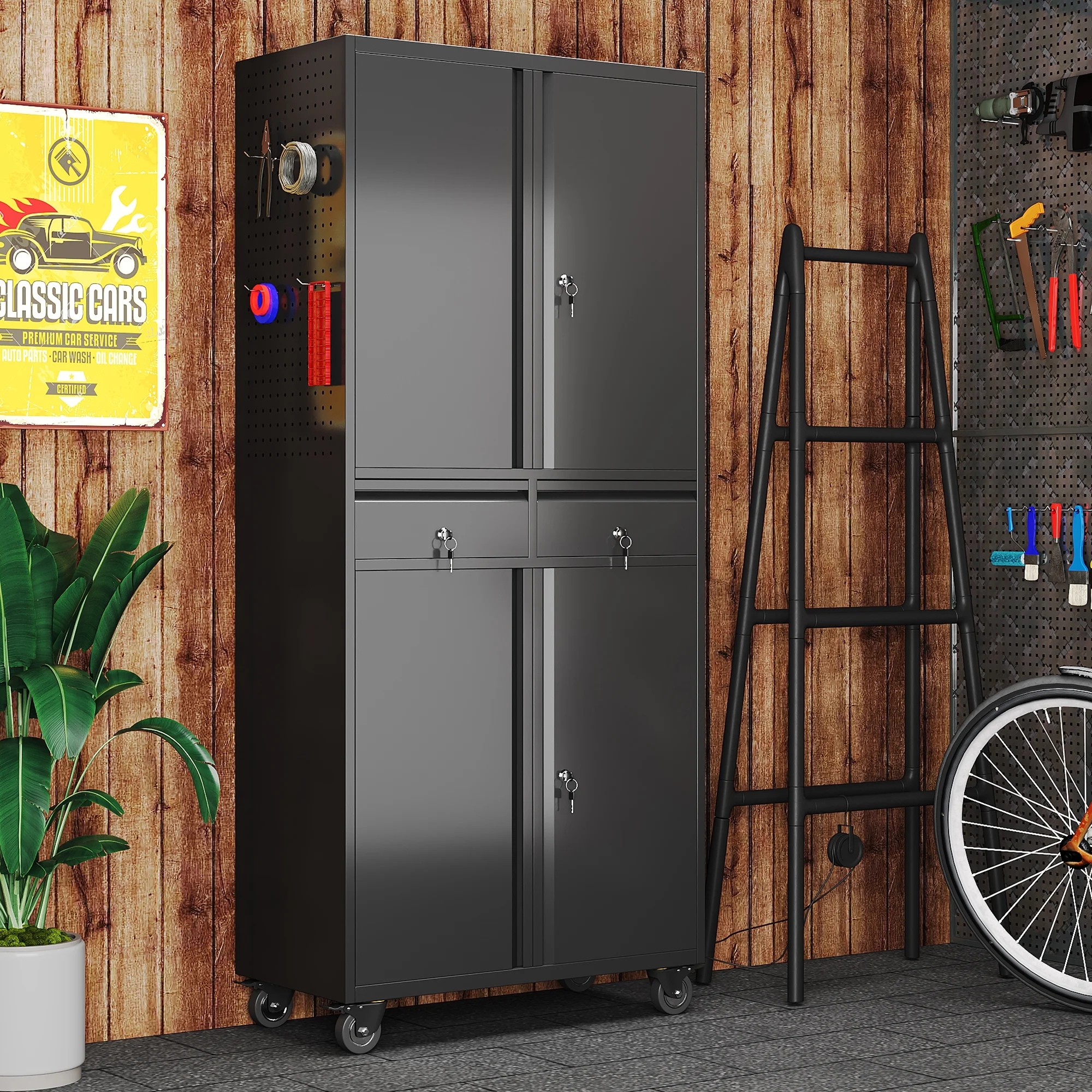Gaeanet Rolling Tool Storage Cabinet with 5 Adjustable Shelves and Pegboard,Metal Garage Storage Cabinet with Wheels for Garage Home Office Utility Room,71" H-32" W-16" D,Required Assembly, Black - Image 60