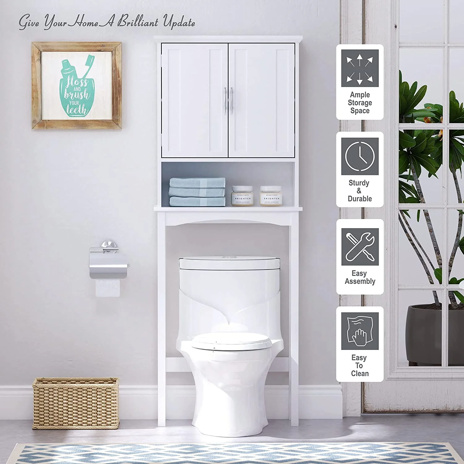 Spirich Home Over The Toilet Storage Cabinet, Bathroom Shelf Over Toilet, Bathroom Organizer Space Saver, White - Image 4