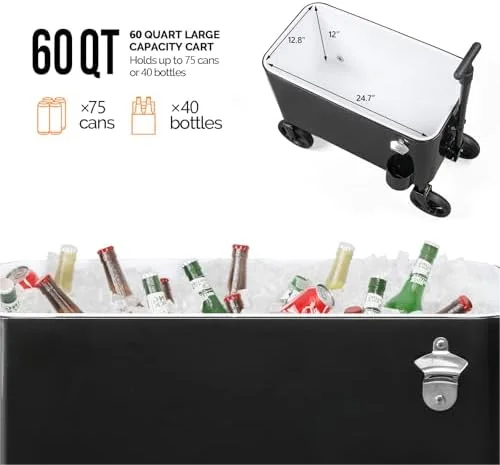 80 Quart Wagon Rolling Cooler Ice Chest, /Long Handle and 10" Wheels, Portable Beach Patio Party Bar Cold Drink Beverage, Outdoor Park Cart on Wheels - Image 11
