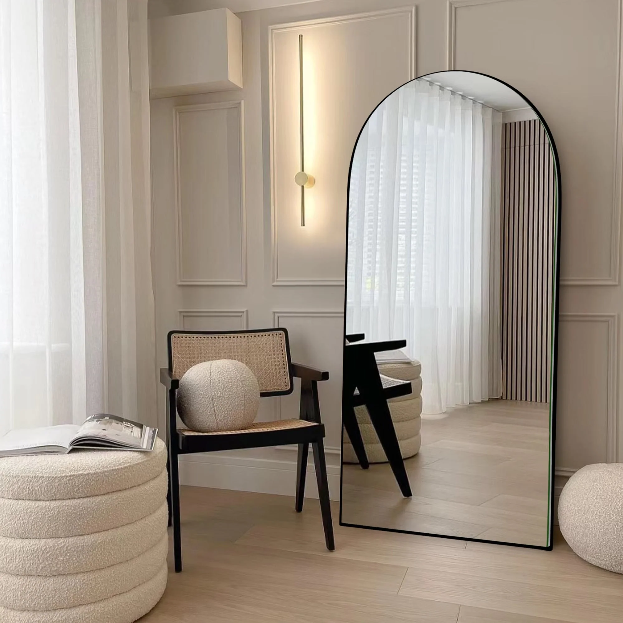 Arched Full Length Wood Floor Mirror, Full Body Standing and Wall Mounted Mirror for Bedroom, Living Room and Home Decor - Image 26