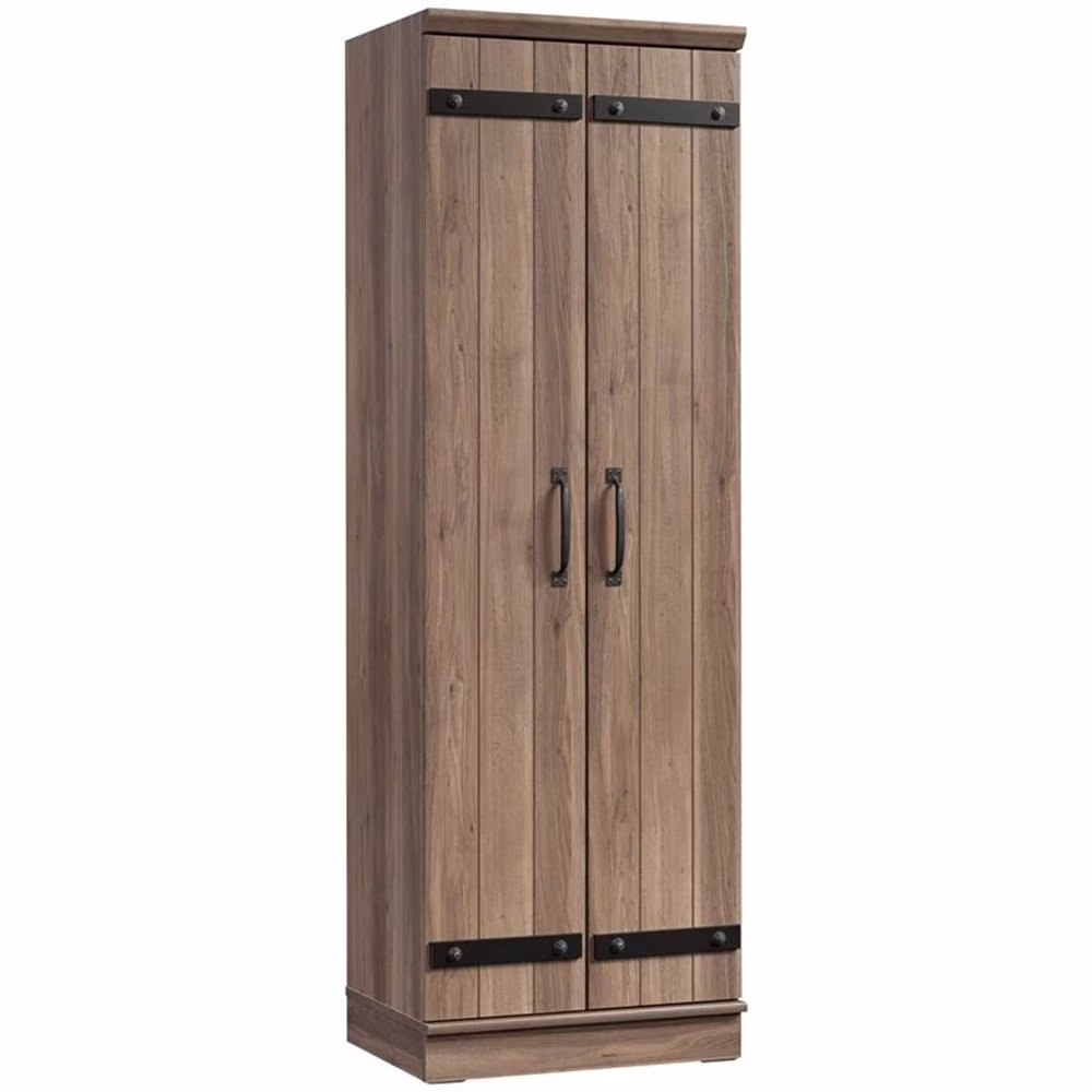 Pemberly Row Farmhouse Engineered Wood 2-Door Narrow Storage Cabinet in Salt Oak
