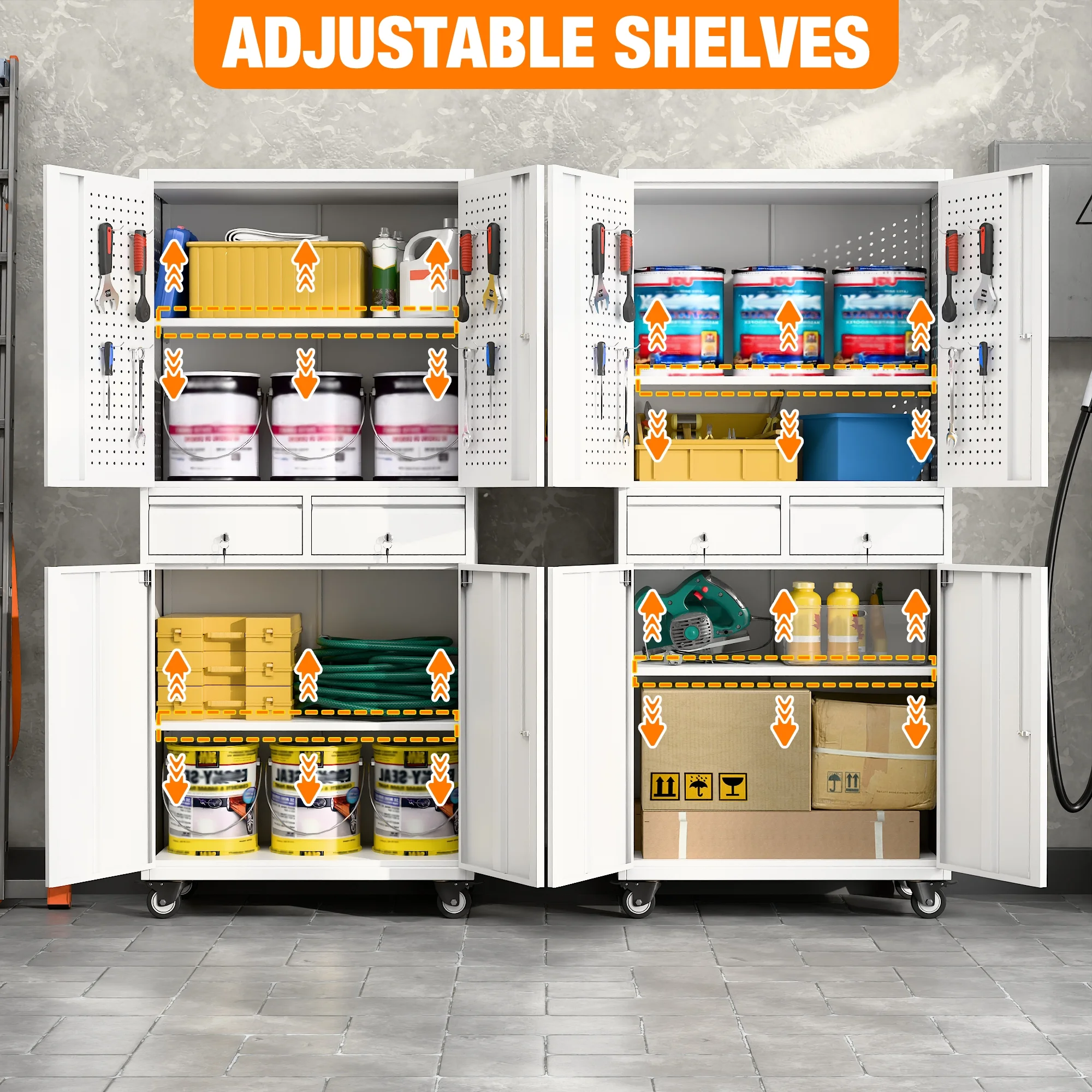 SUPEER 71" Metal Storage Cabinets with Wheels and Pegboards, Industrial Cabinet with 2 Drawers and 2 Adjustable Shelves,, Assembly Required - Image 75