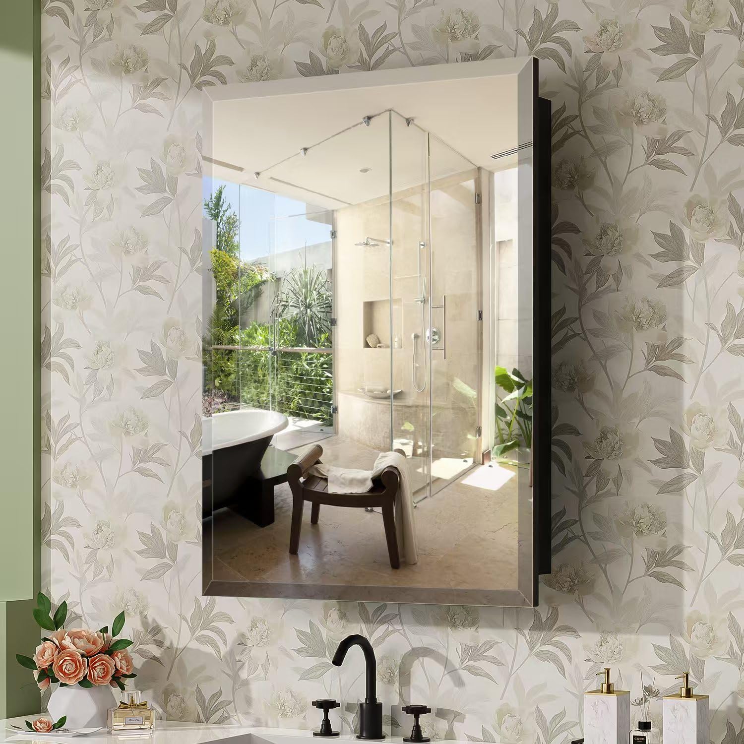 16X24 Inch Bathroom Medicine Cabinet, Adjustable 3-Color Brightness Dimming LED Mirror Recessed, Black - Image 7