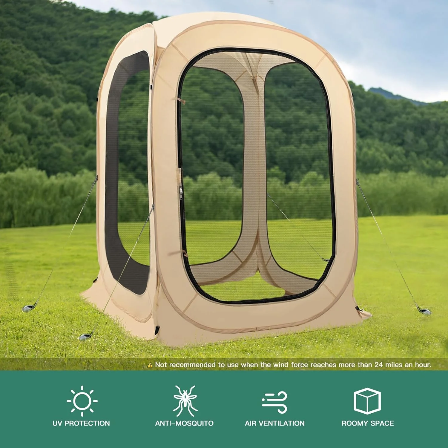 Slsy Screen House Tent Pop-Up, Portable Screen Room Canopy Instant Screen Tent Outdoor Camping Tent with Carry Bag for Patio, Backyard, Deck & Outdoor Activities - Image 2