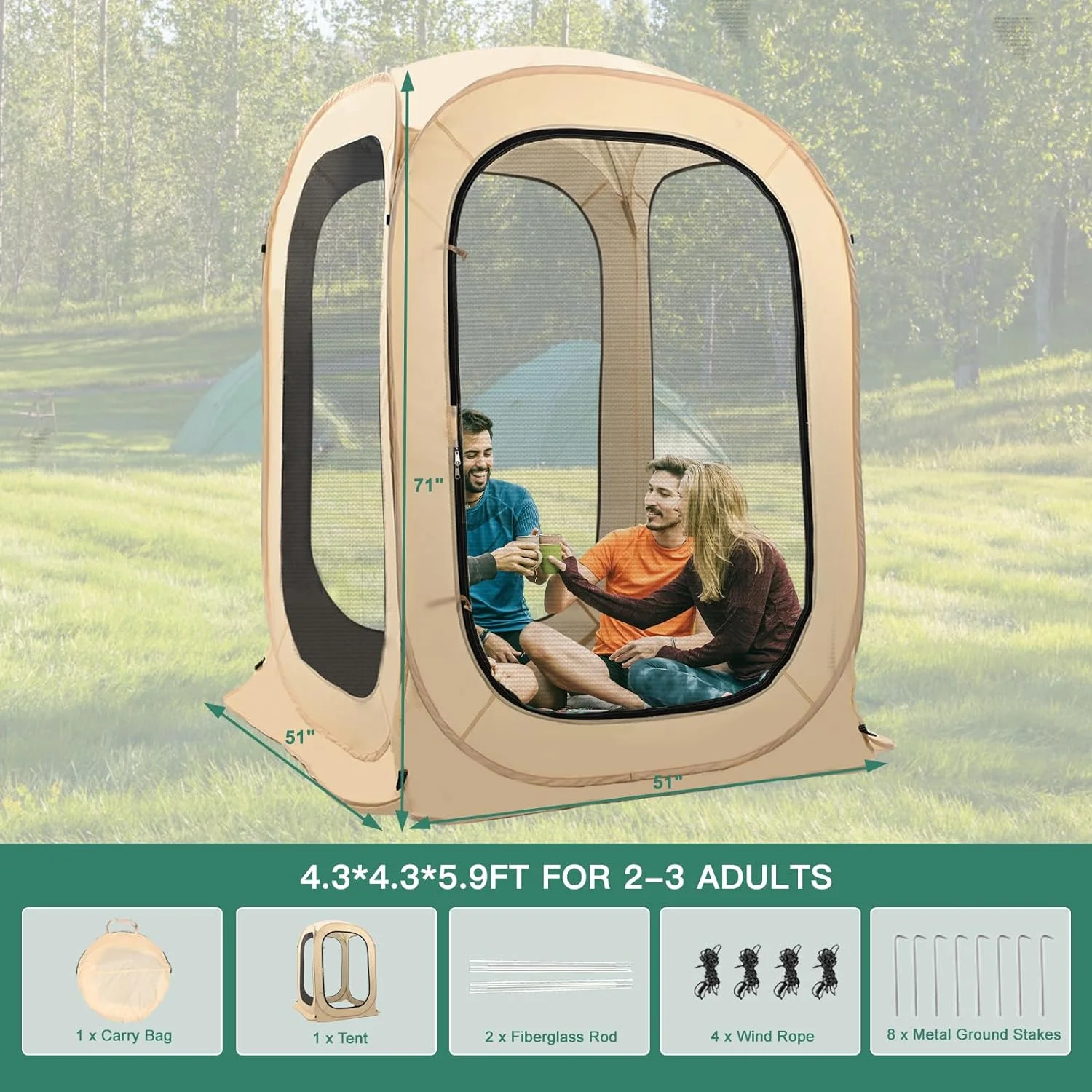 Slsy Screen House Tent Pop-Up, Portable Screen Room Canopy Instant Screen Tent Outdoor Camping Tent with Carry Bag for Patio, Backyard, Deck & Outdoor Activities - Image 5