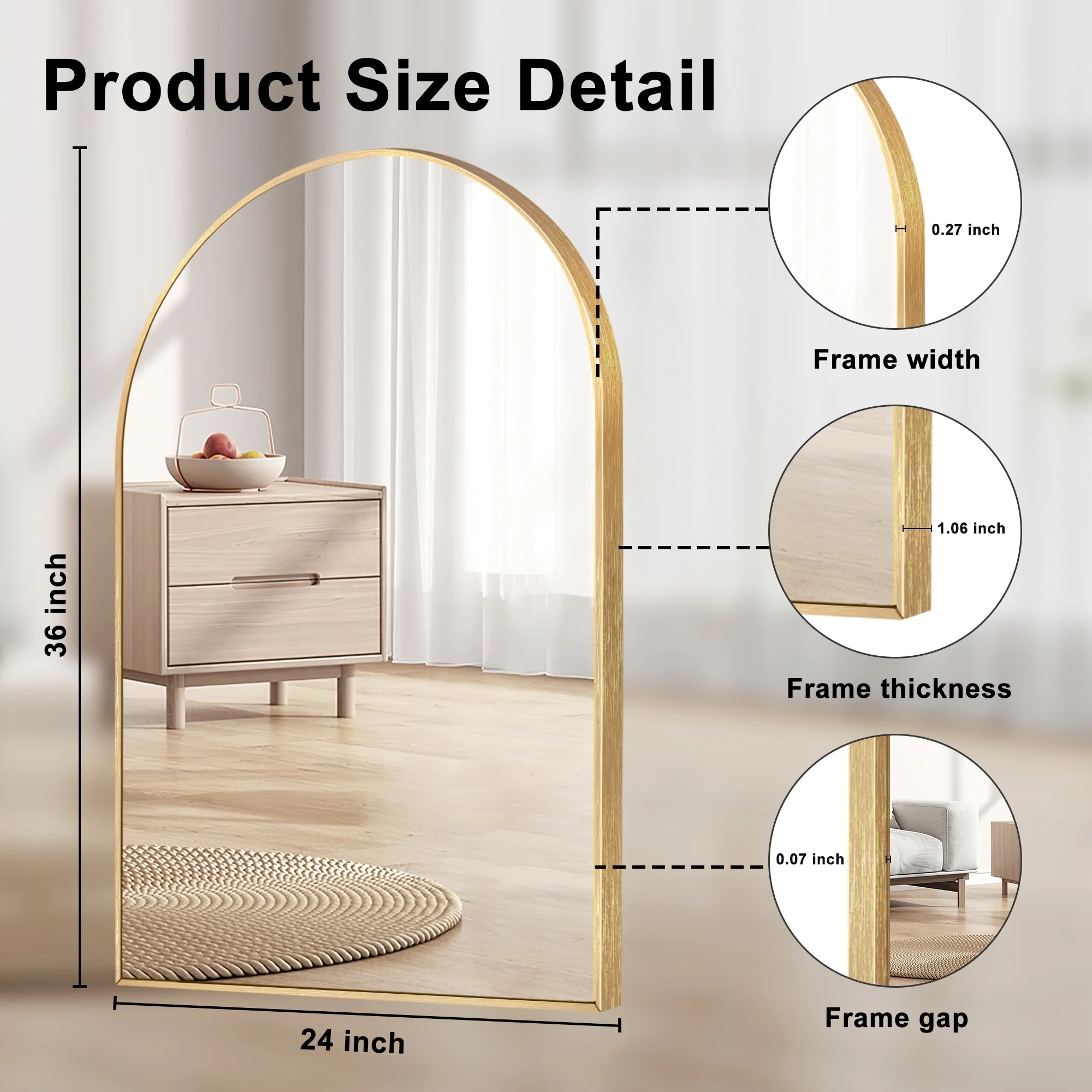 Modern Arch Aluminum Bathroom Wall Mirror, Wall Mounted Vanity Mirror for Bathroom, Bedroom and Home Decor - Image 26