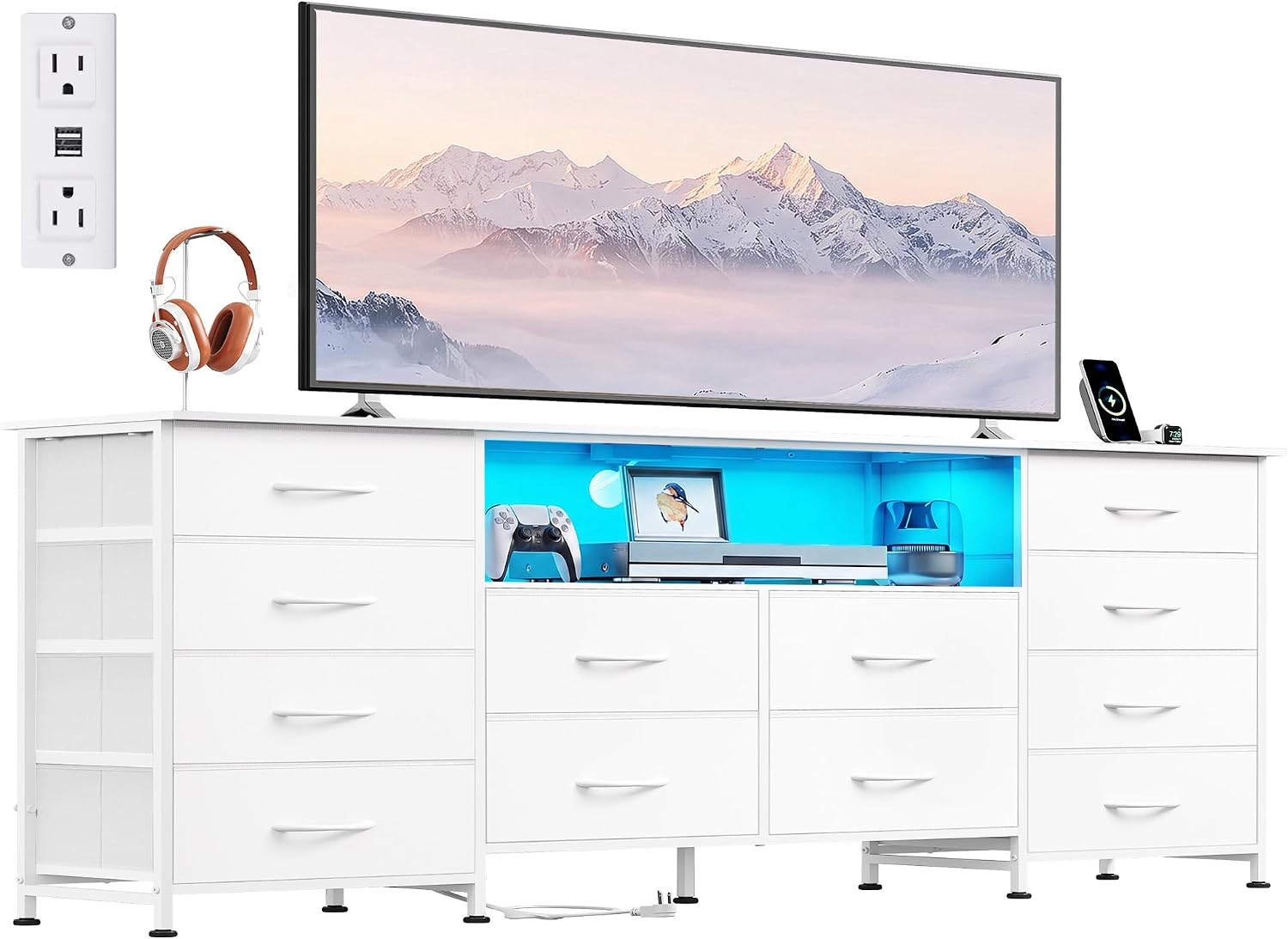 LED Dresser TV Stand for 65 Inch TV, 8 Drawers, Black - Image 3